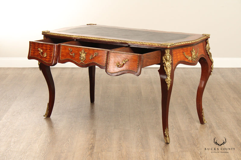French Louis XV Style Leather Top Bureau Plat Writing Desk