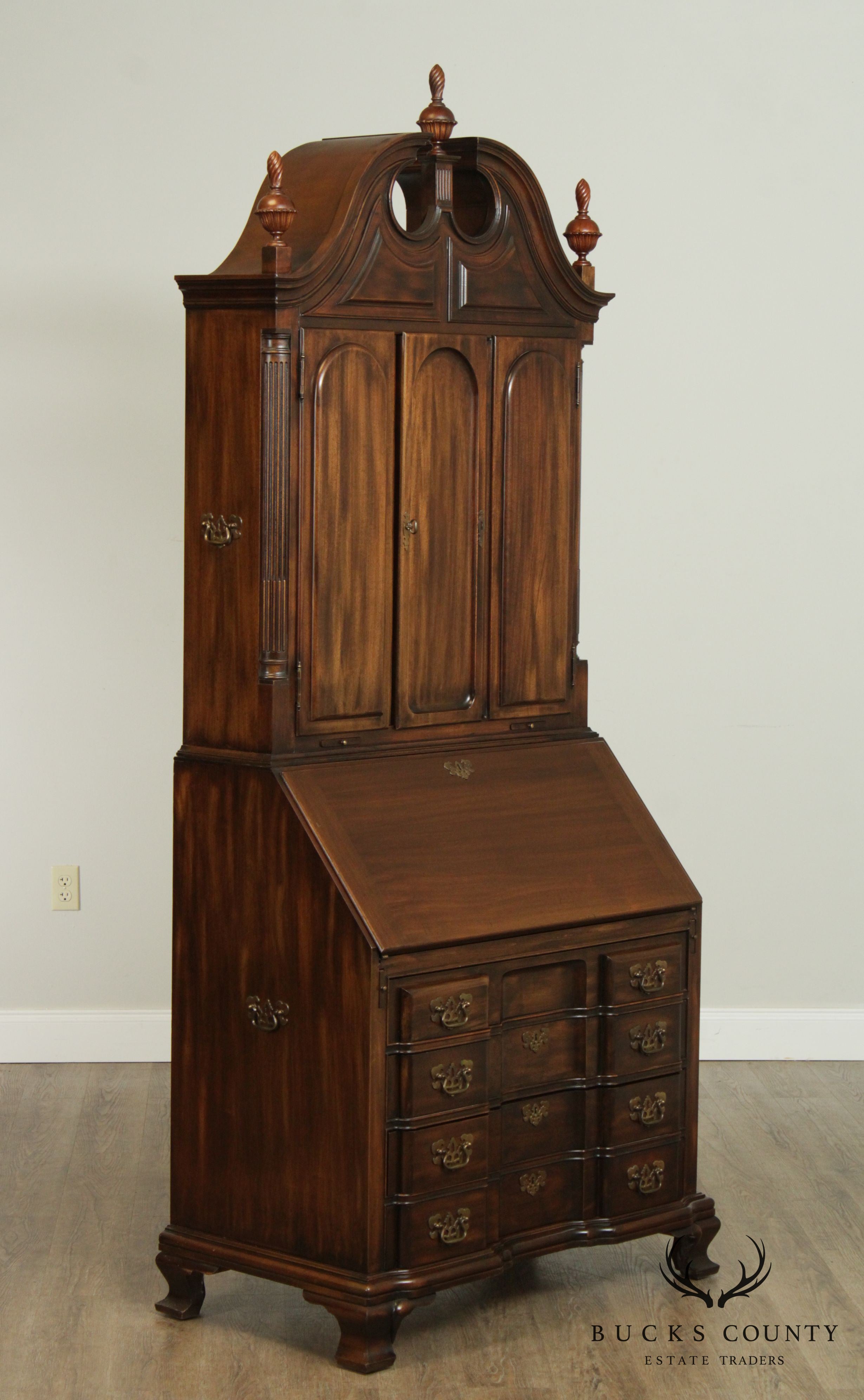 Maddox Chippendale Style Vintage Mahogany Block Front Secretary Desk