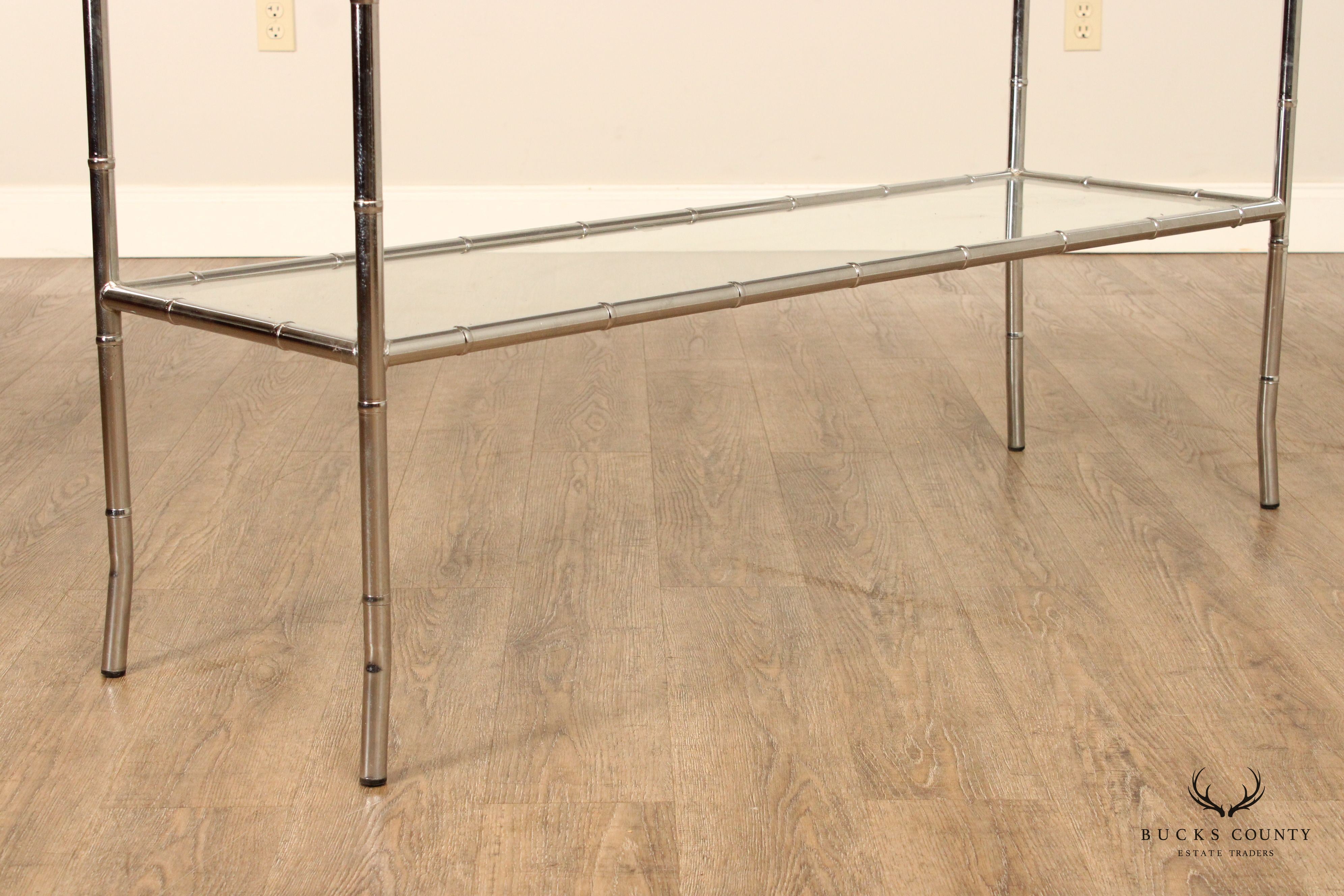 Hollywood Regency Faux Bamboo Chromed Glass Console Table