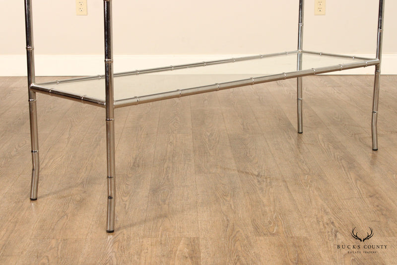 Hollywood Regency Faux Bamboo Chromed Glass Console Table
