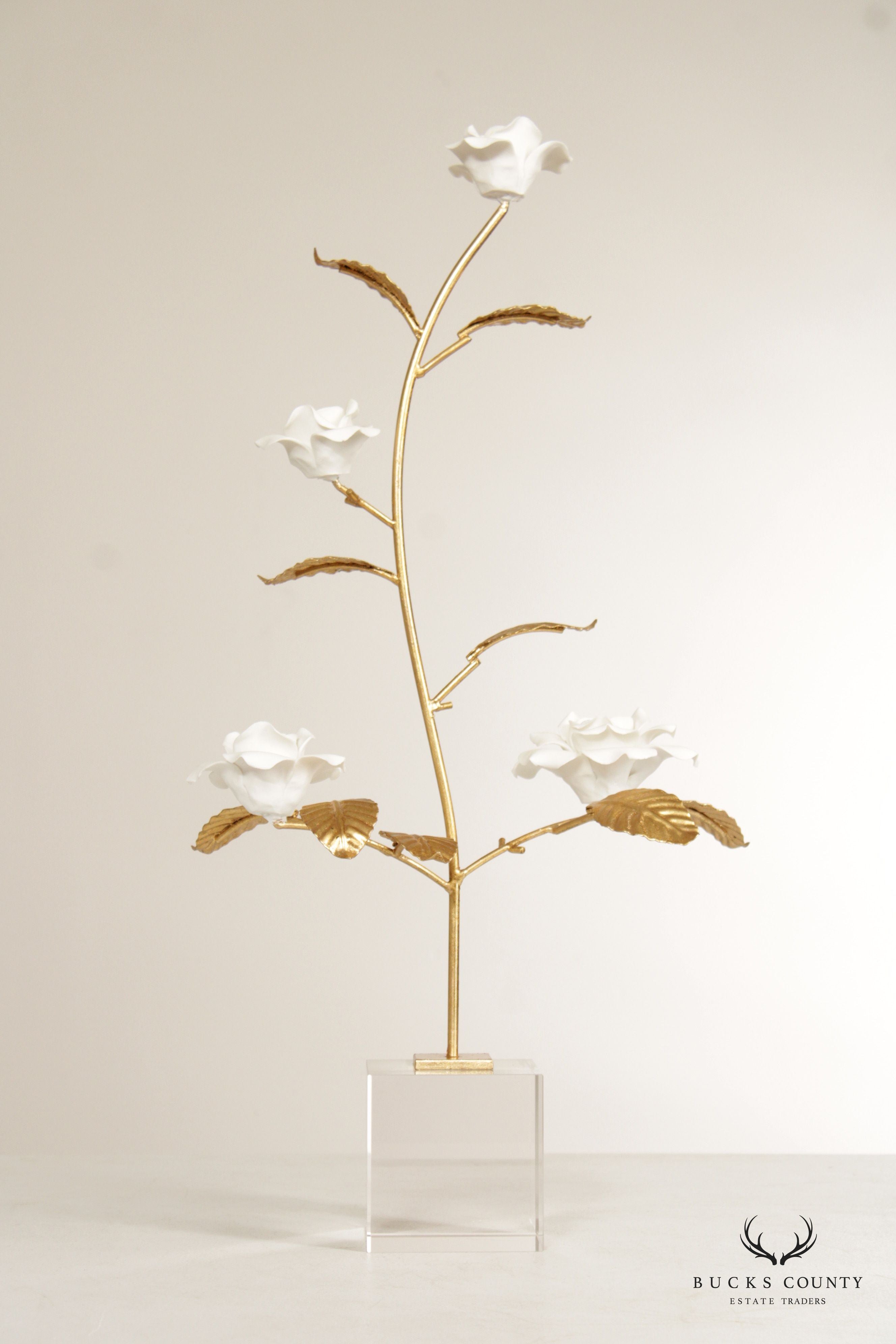 Chelsea House Contemporary Porcelain and Crystal Rose Sculpture