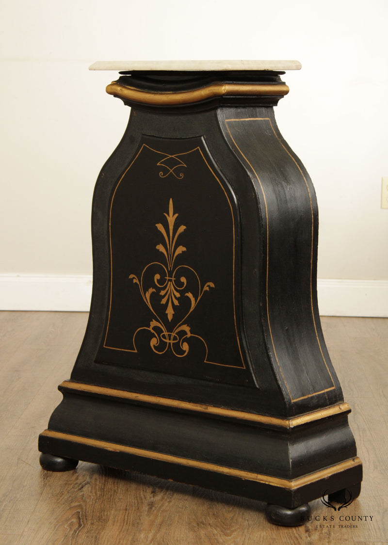 French Restoration Black and Gold Decorated Marble Top Pedestal