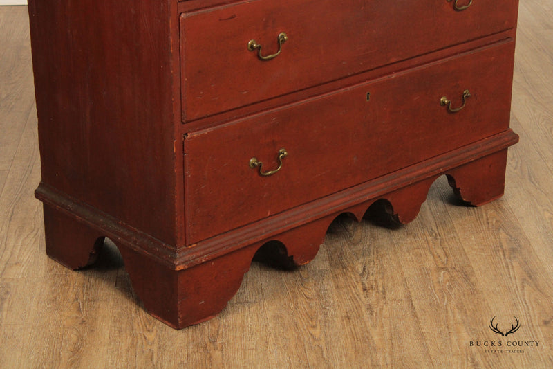 Antique Early American Style Red Painted Tall Chest of Drawers