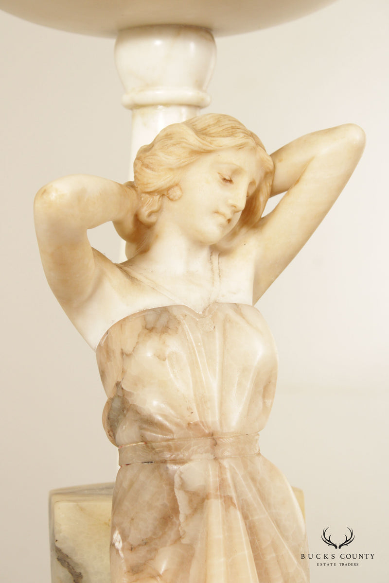 Antique Carved Alabaster 'Rebecca at the Well' Table Lamp