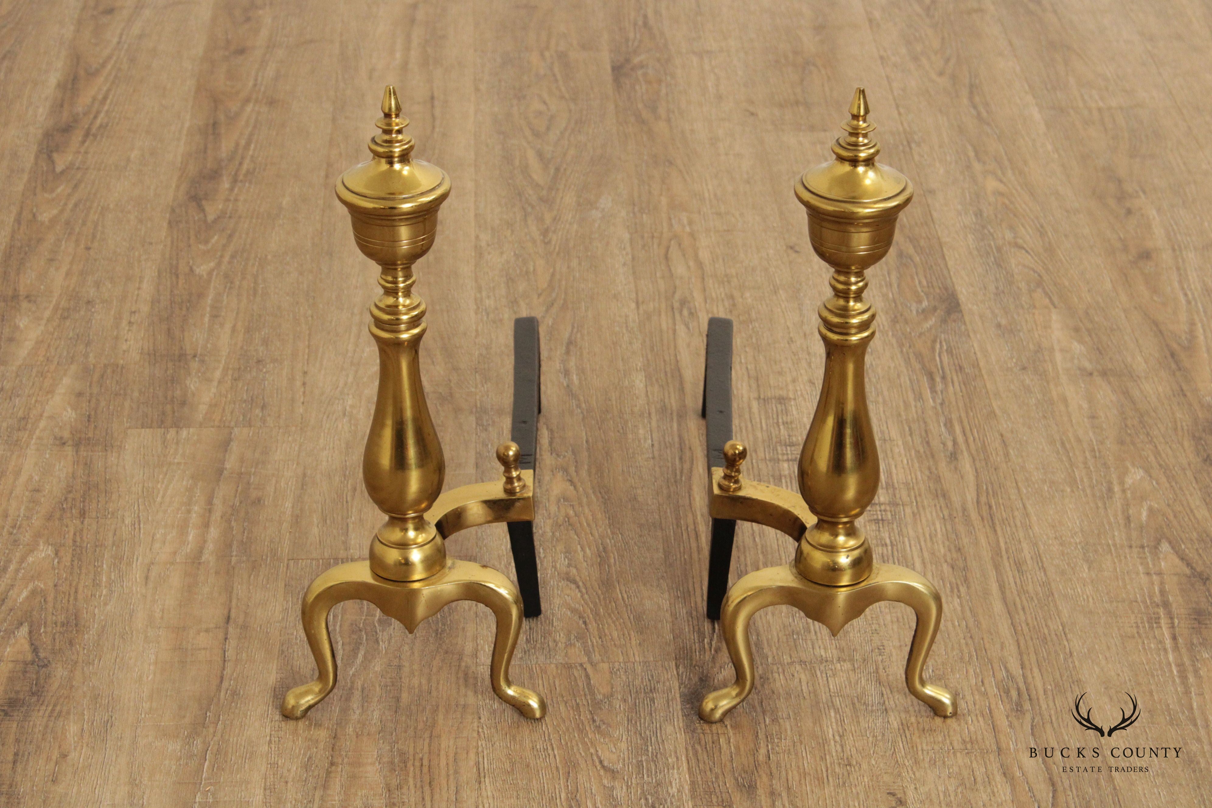 Federal Style Pair of Brass Andirons