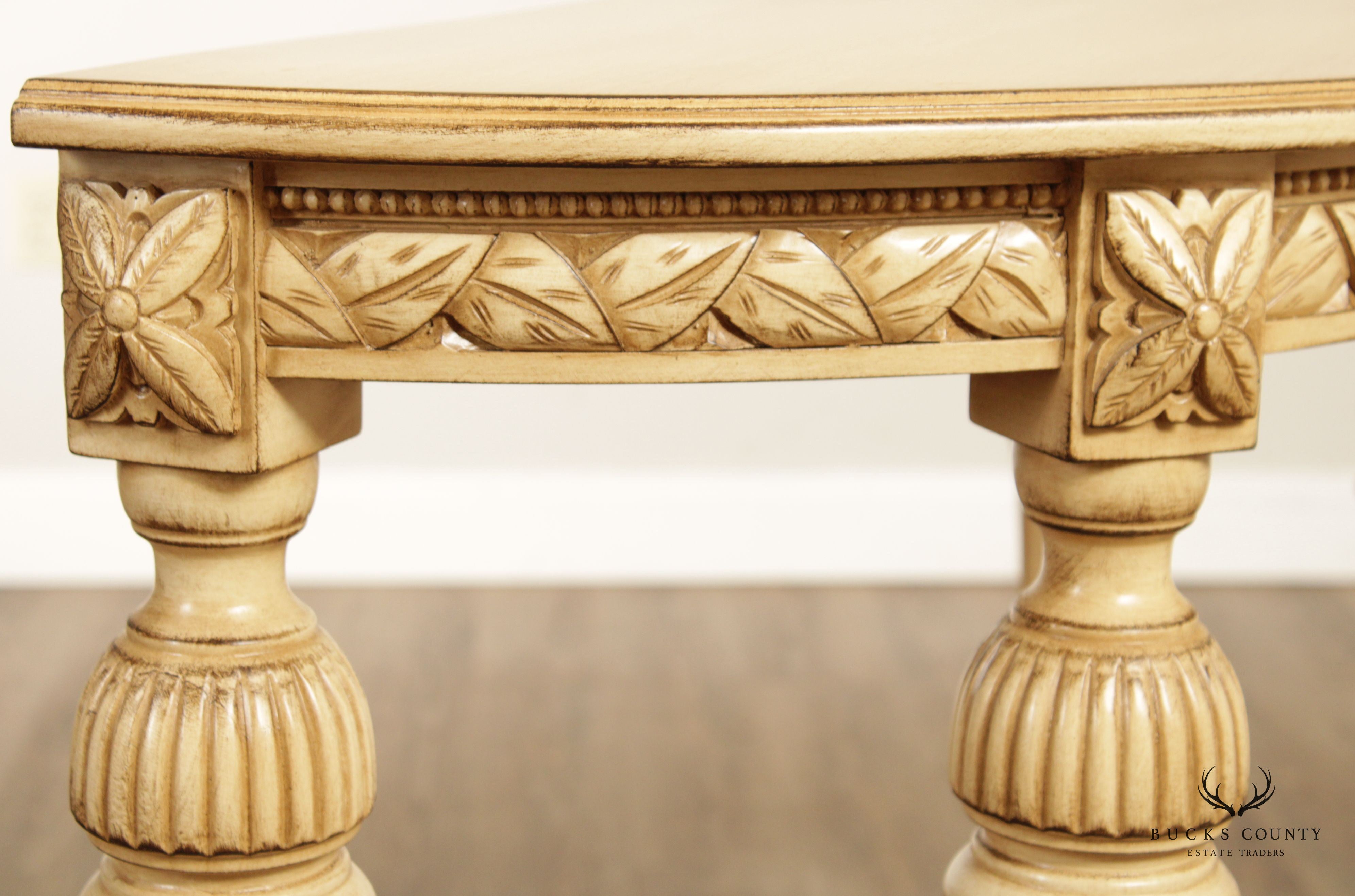 French Louis XVI Style Carved Demi Lune Console