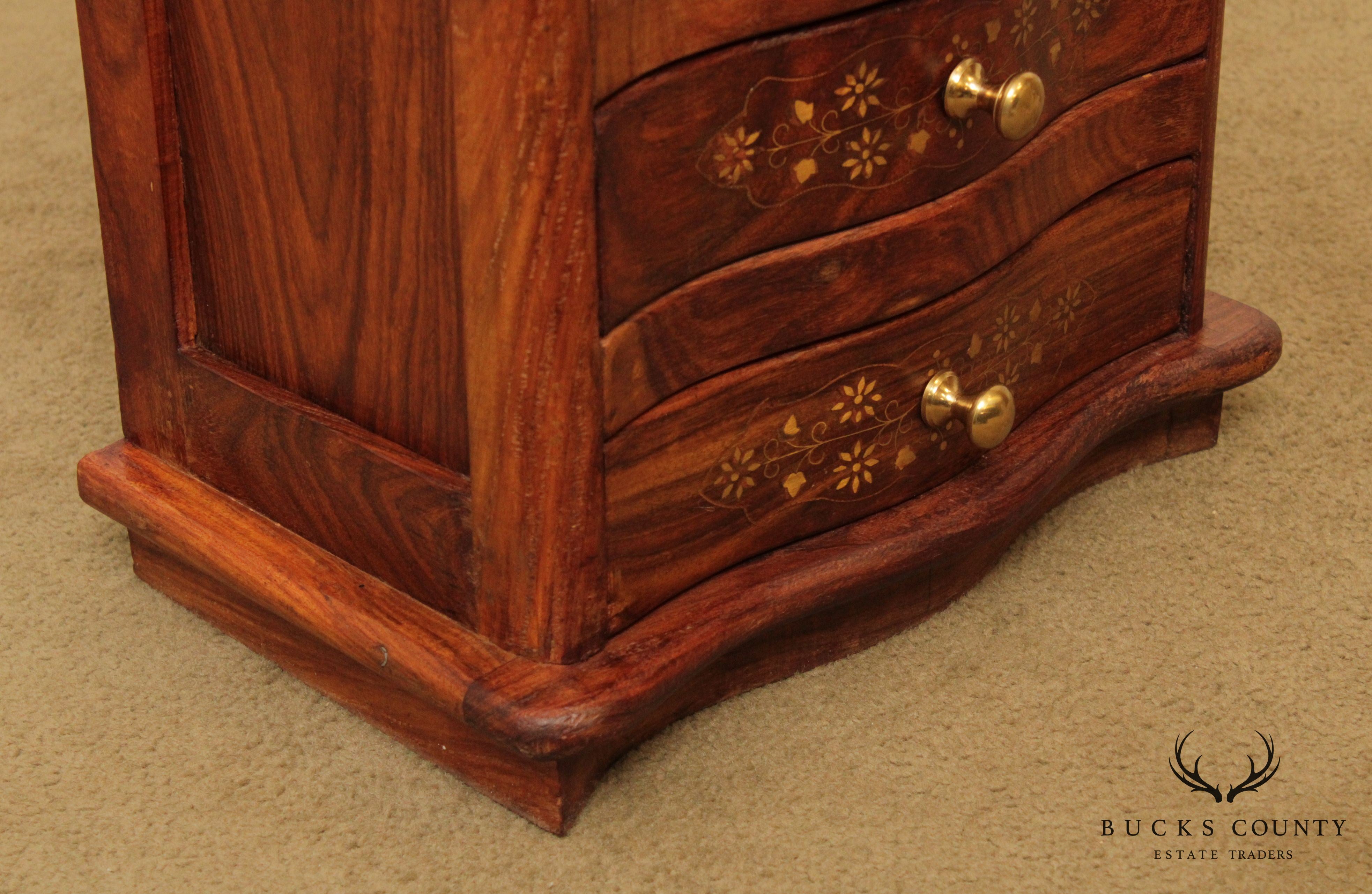 Quality Indian Rosewood Brass Inlaid Narrow 6 Drawer Chest