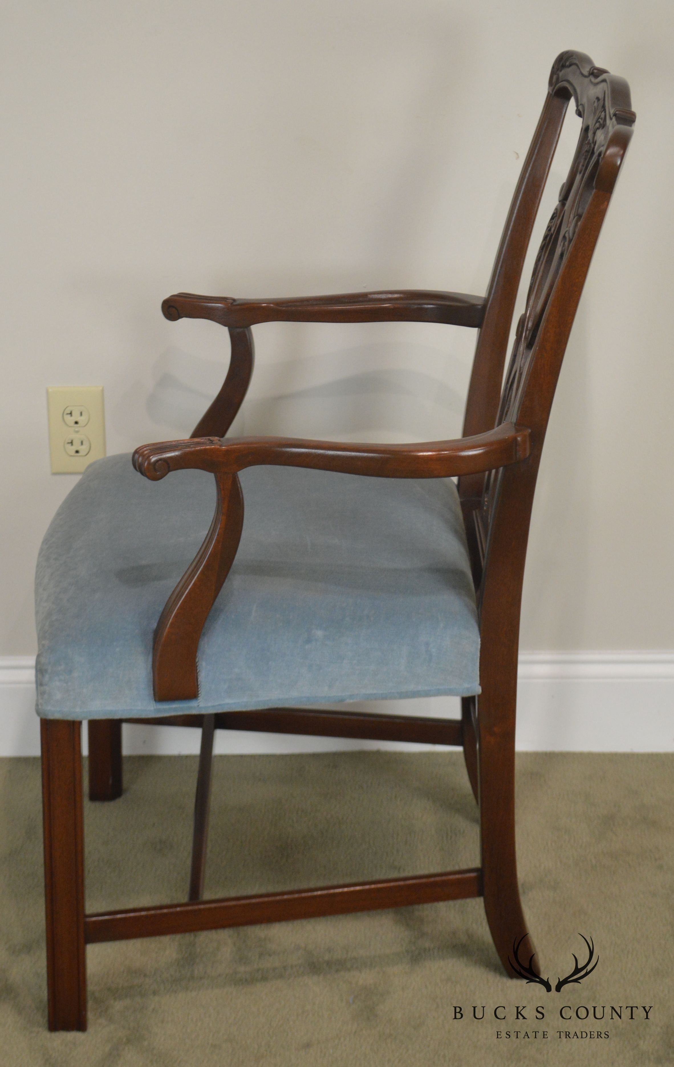 Chippendale Style Custom Quality Pair Mahogany Arm Chairs