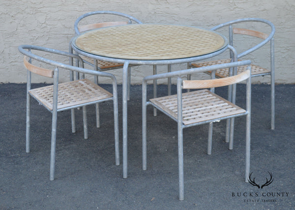 Soho Contract Group Teak and Galvanized Steel Round Patio Table + 4 Chairs Dining Set (A)