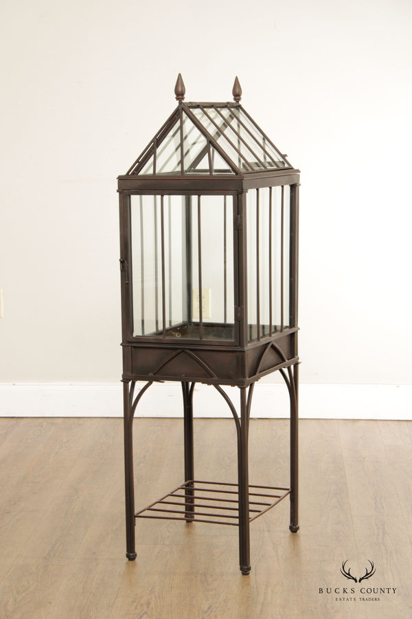 Gothic Revival Style Wrought Iron and Glass Terrarium on Stand