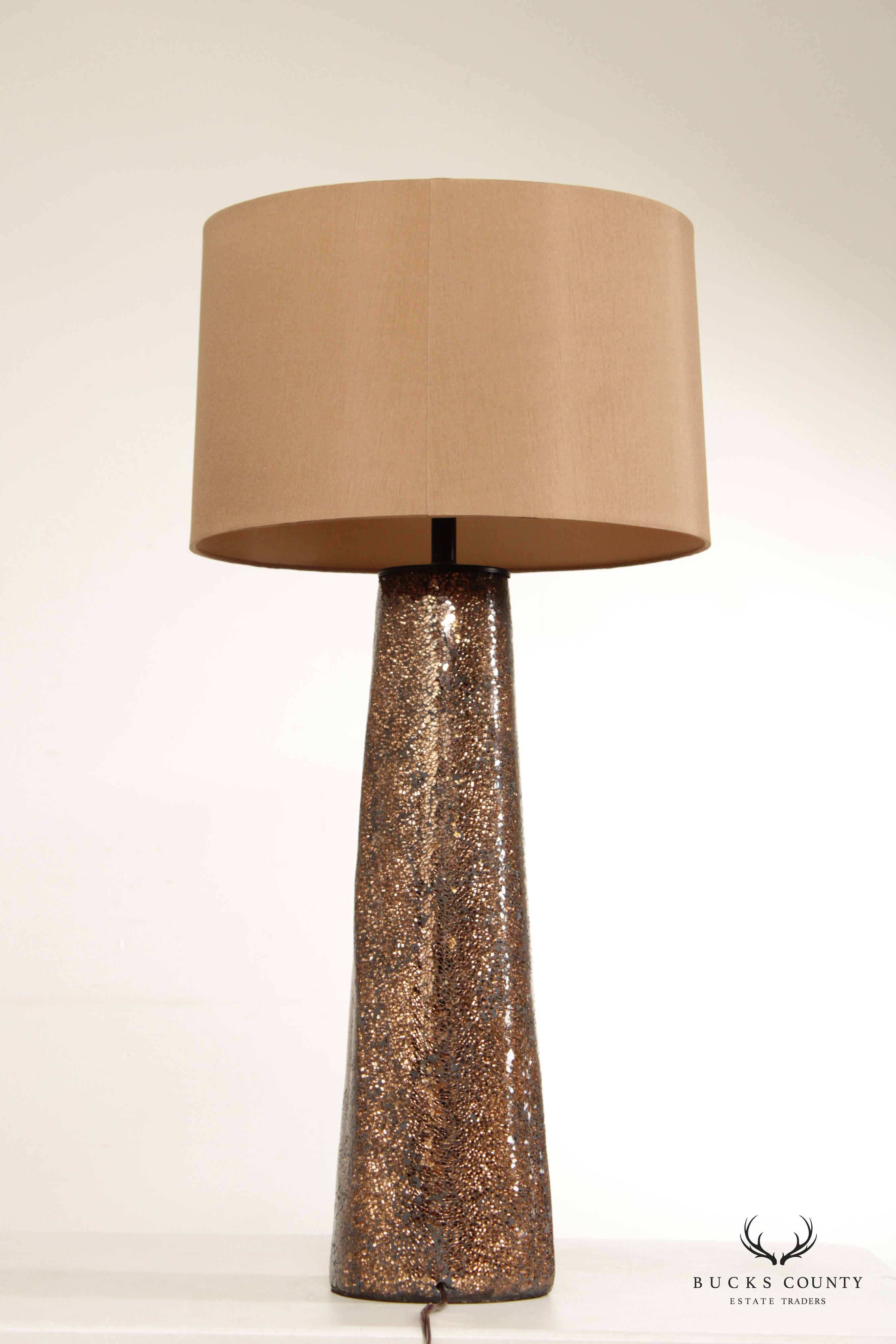 Contemporary Pair Bronze Mosaic Glass Table Lamps