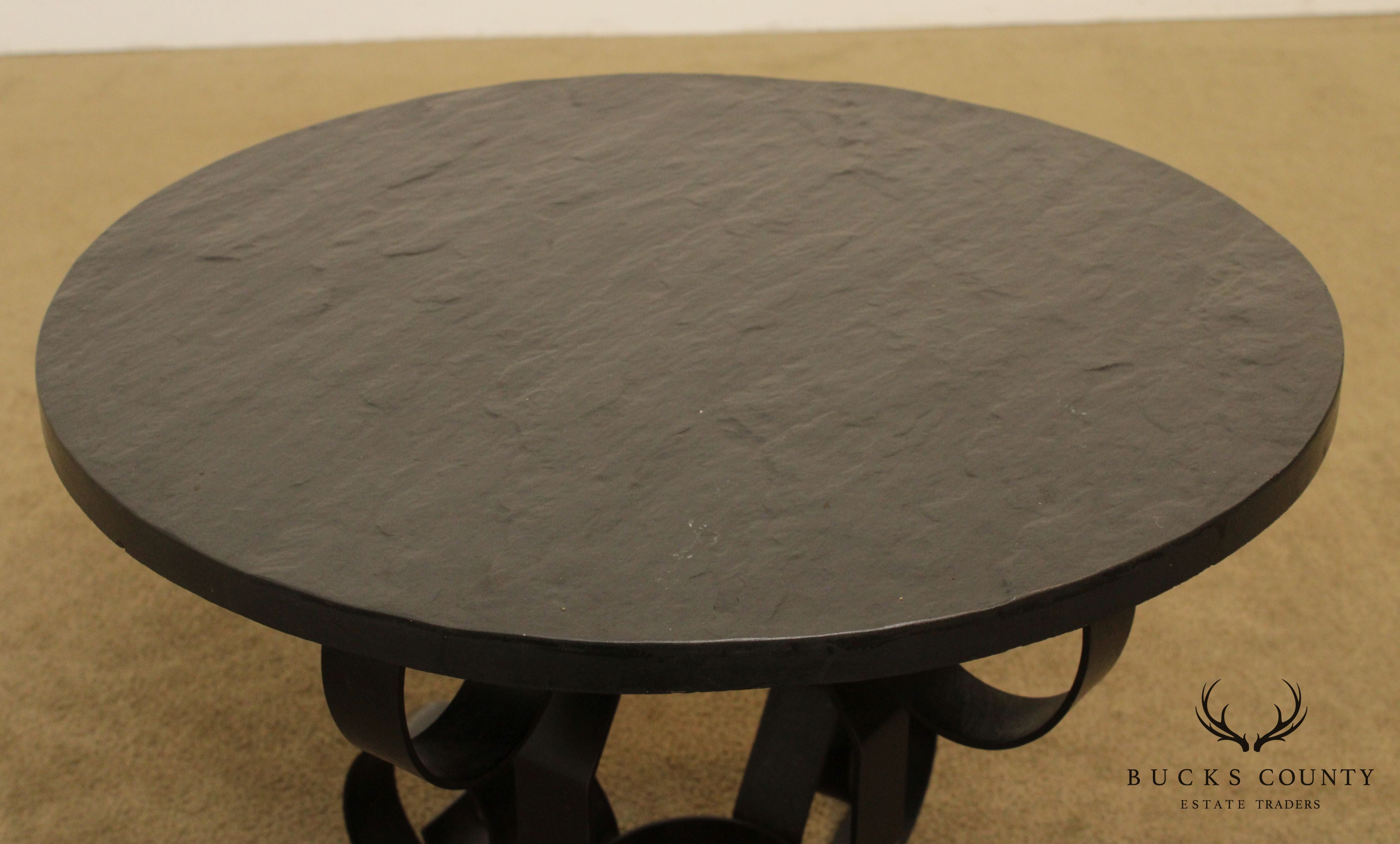 Mid Century Wrought Iron 20 inch Round Slate Top Side Table