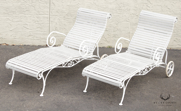 Vintage Scrolled Iron Pair of Patio Chaise Lounges (B)