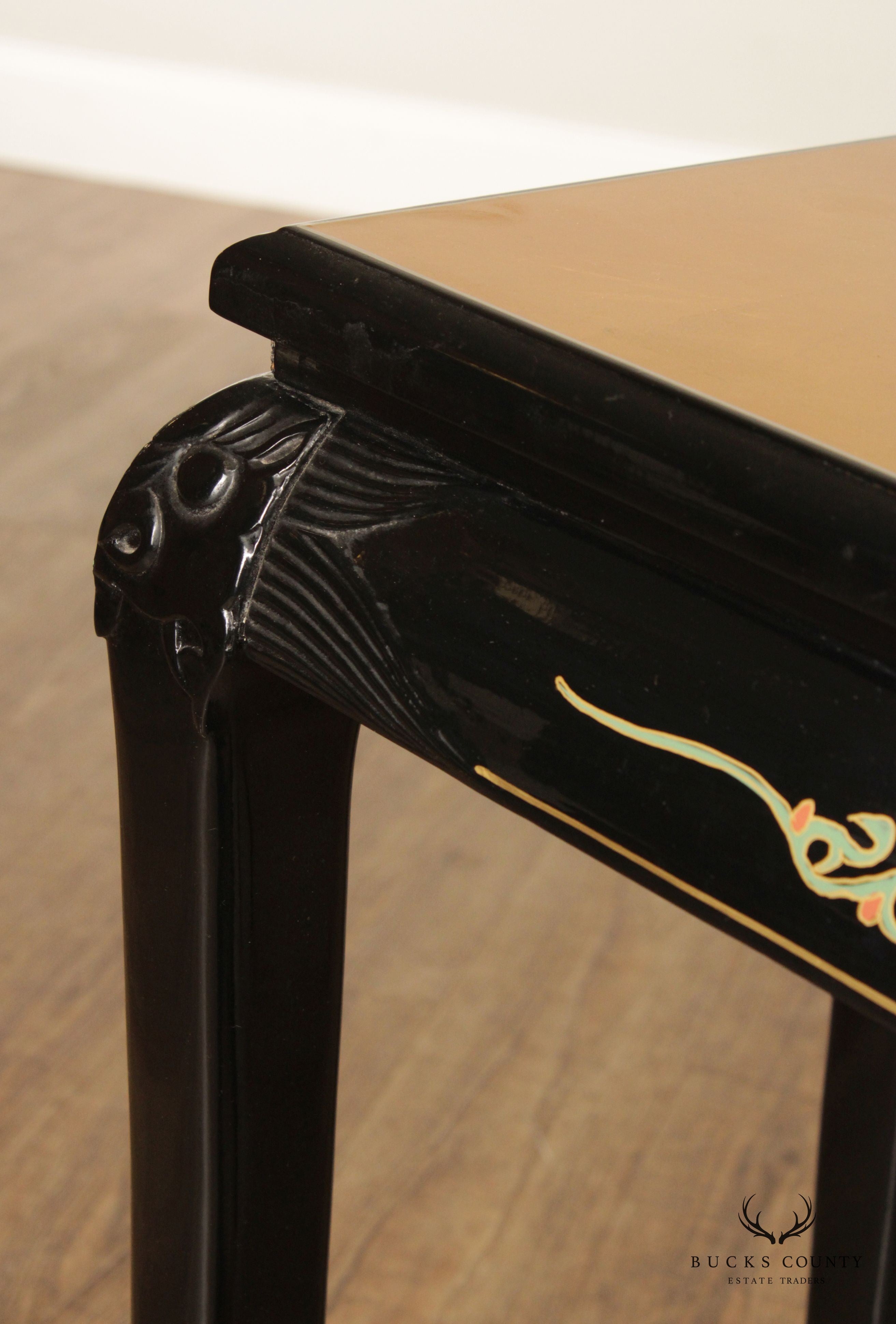 Asian Chinoiserie Lacquered Gold Leaf Console Table