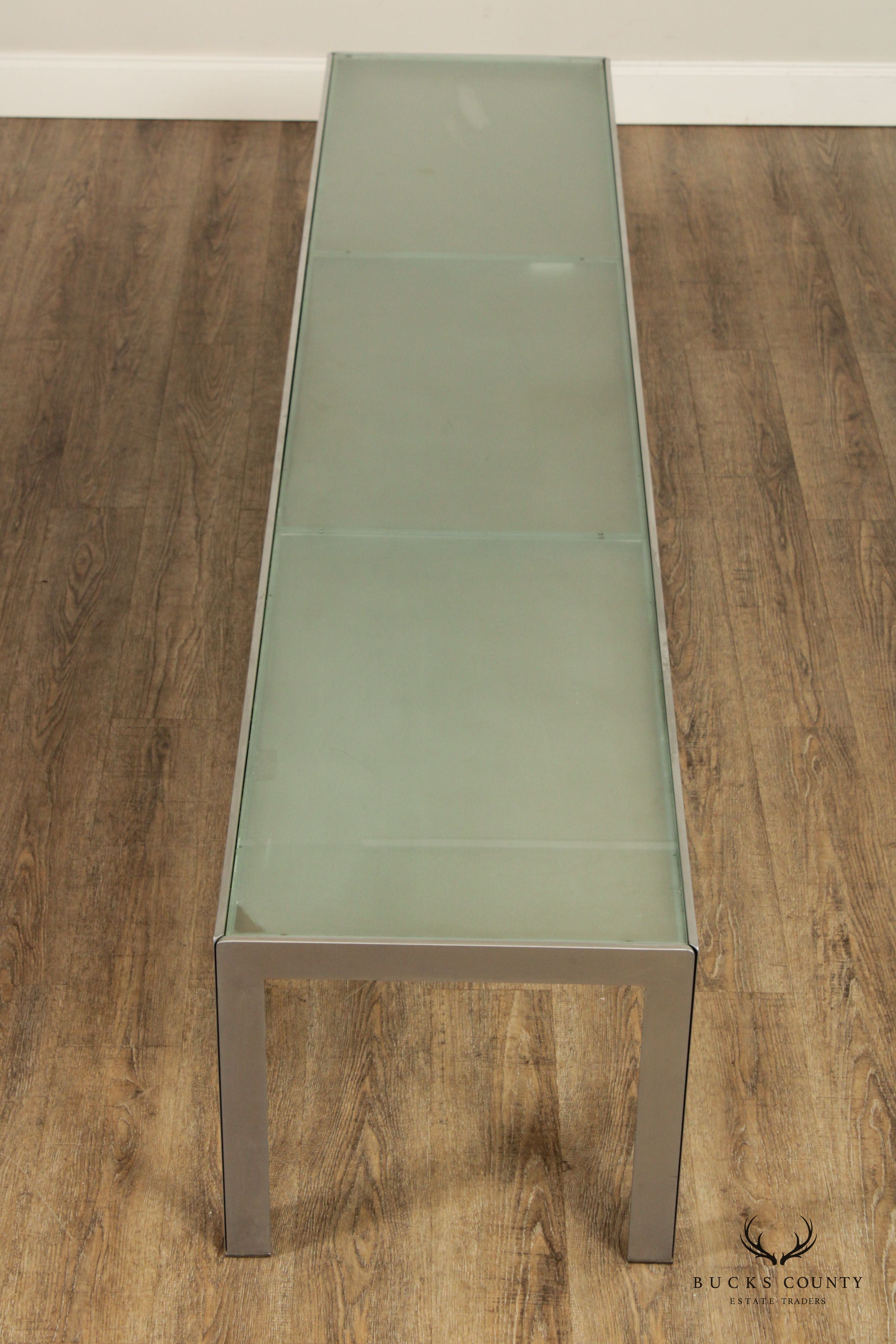 Contemporary Custom Quality Long Steel Frosted Glass Top Low Console