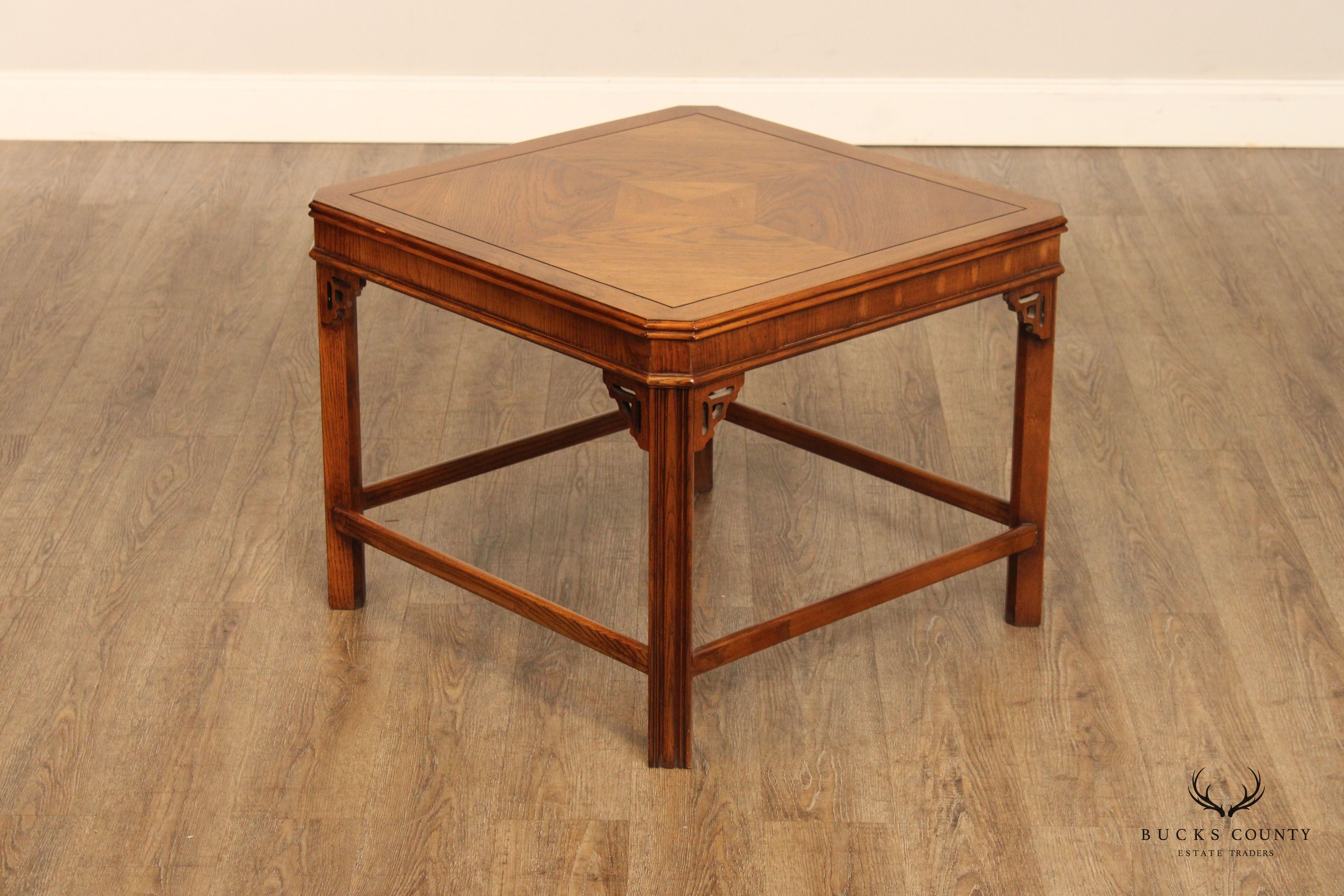 Lane Chinese Chippendale Style Pair of Square Oak End Tables