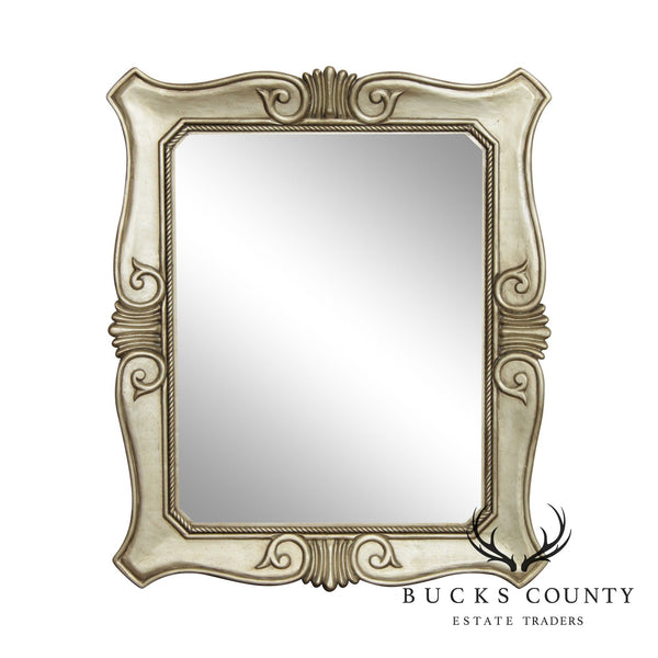 Hollywood Regency Silver Gilt Carved Wood Frame Mirror