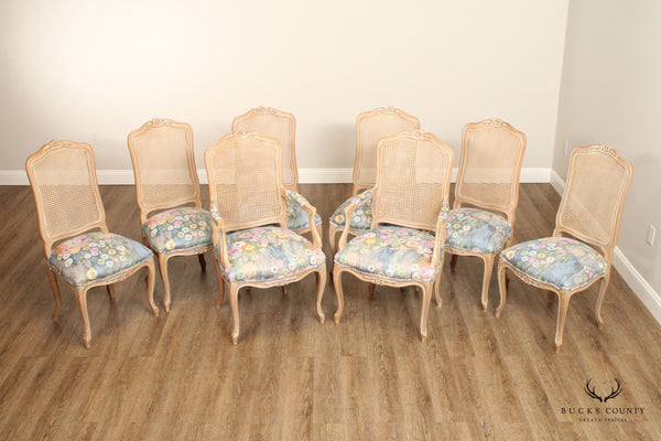 French Louis XV Style Set of Eight Cane Back Dining Chairs