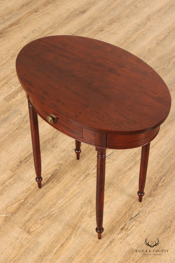 Antique Sheraton Style Mahogany Oval One-Drawer Side Table