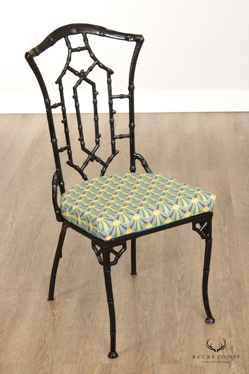 Hollywood Regency Set Four Faux Bamboo Metal Dining Chairs