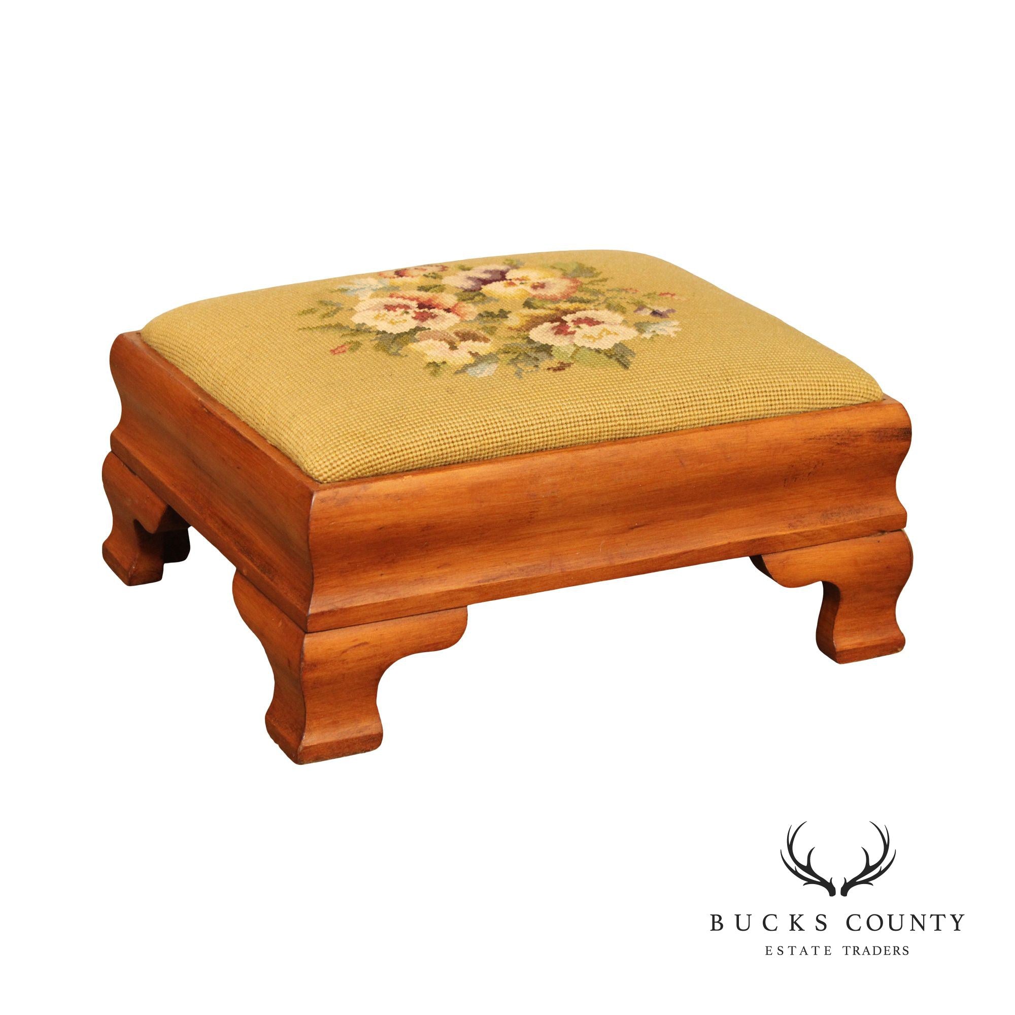 Empire Style Antique  Needlepoint Footstool