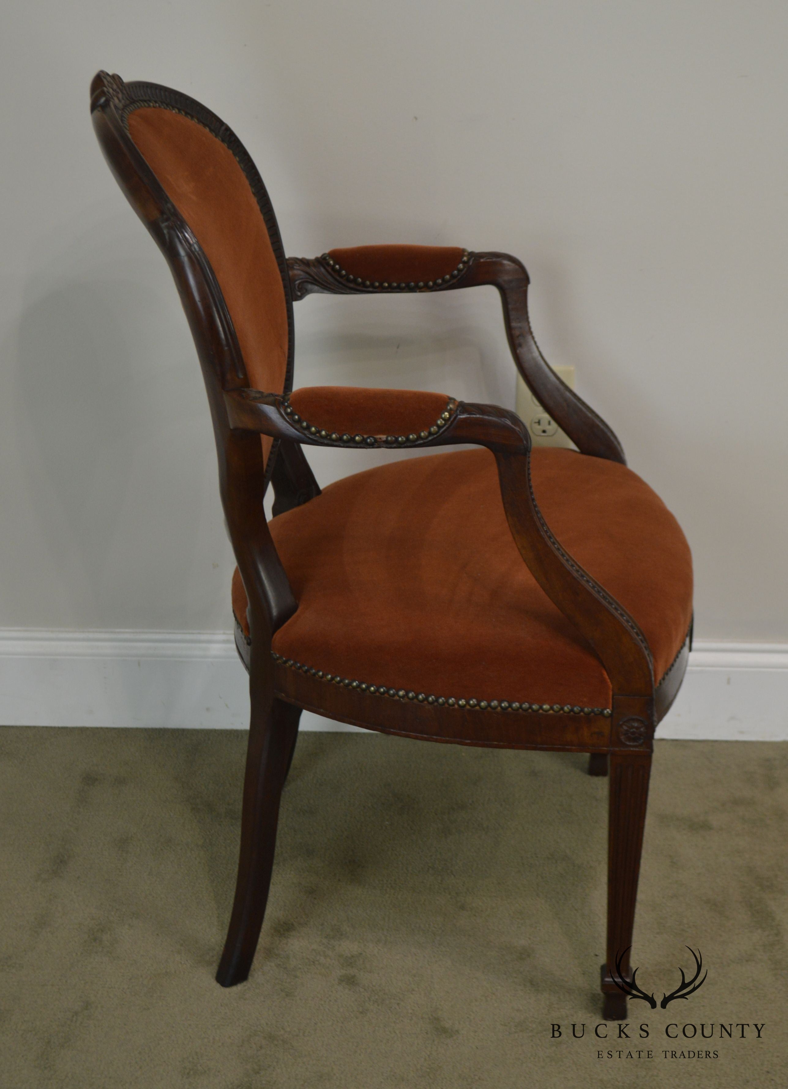 Regency Style Antique Mahogany Frame Pair Armchairs