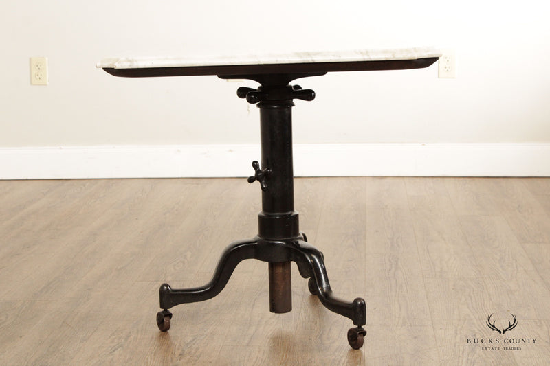 Adjustable Table Co. Industrial Cast Iron Marble Top Side Table