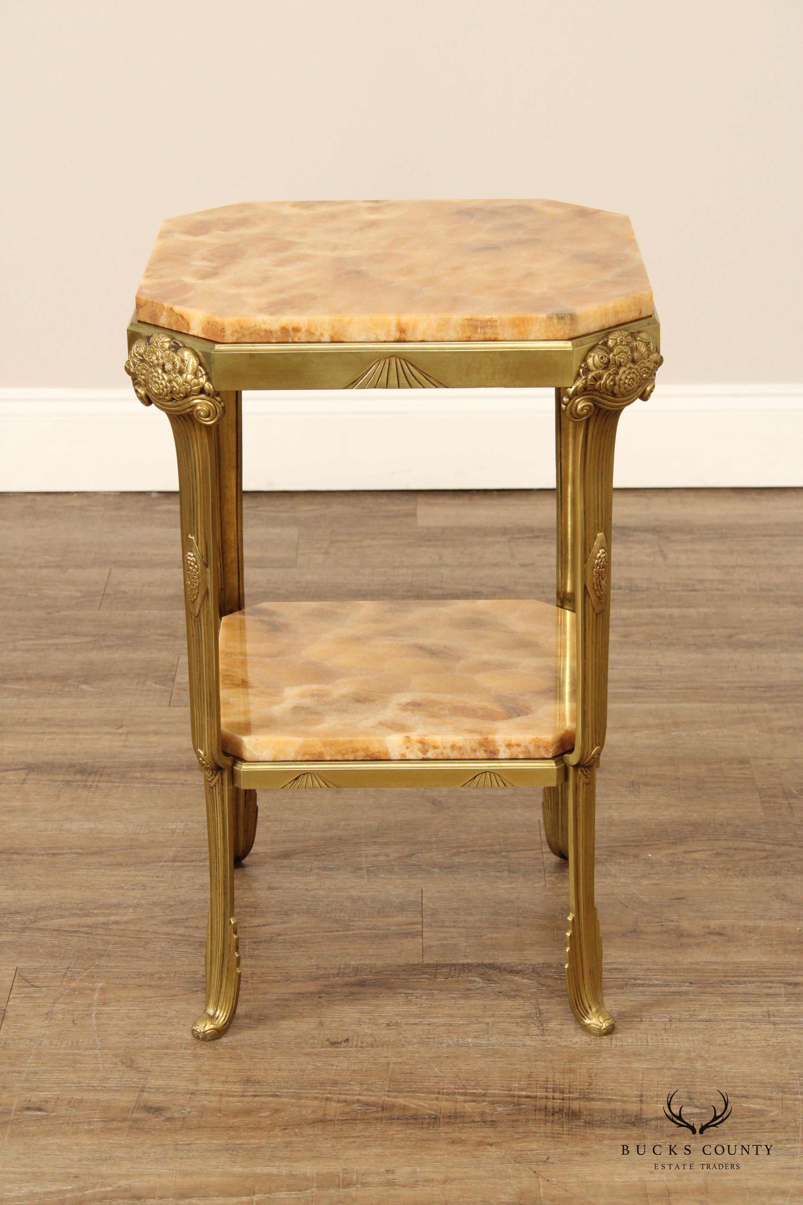 French Art Nouveau Two-Tier Onyx and Brass Side Table