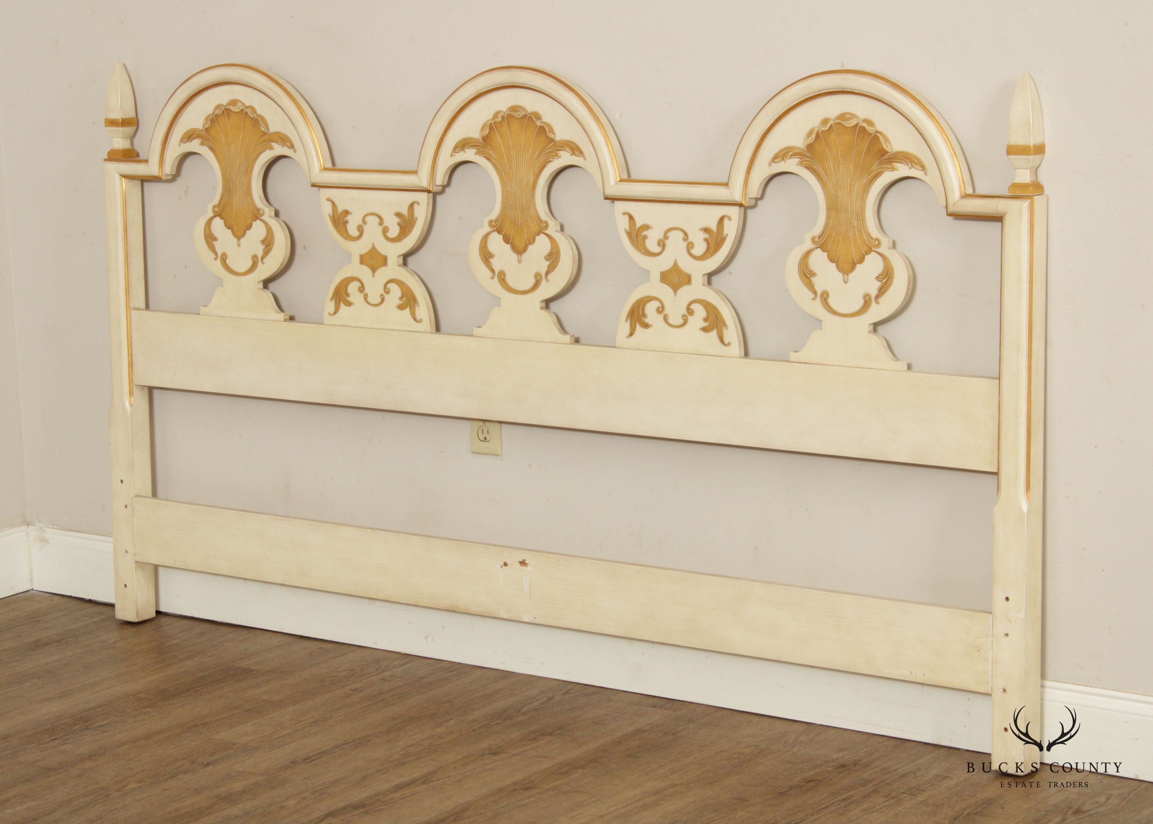 John Widdicomb Venetian Style Vintage Partial Gilt Painted King Size Headboard