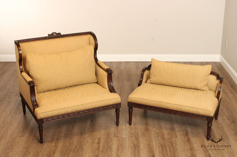 French Louis XVI Style Two Piece Chaise Lounge Settee