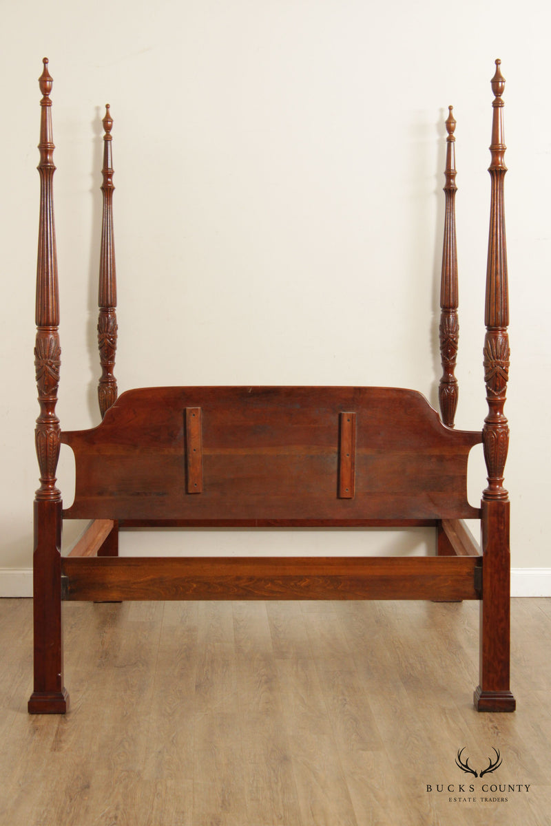Queen Size Rice-Carved Cherry Poster Bed Frame