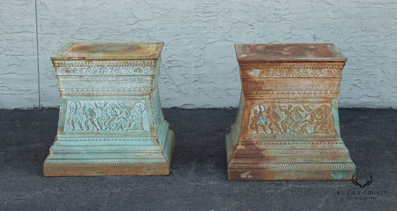 Vintage Classical Style Pair Cast Iron Garden Pedestals