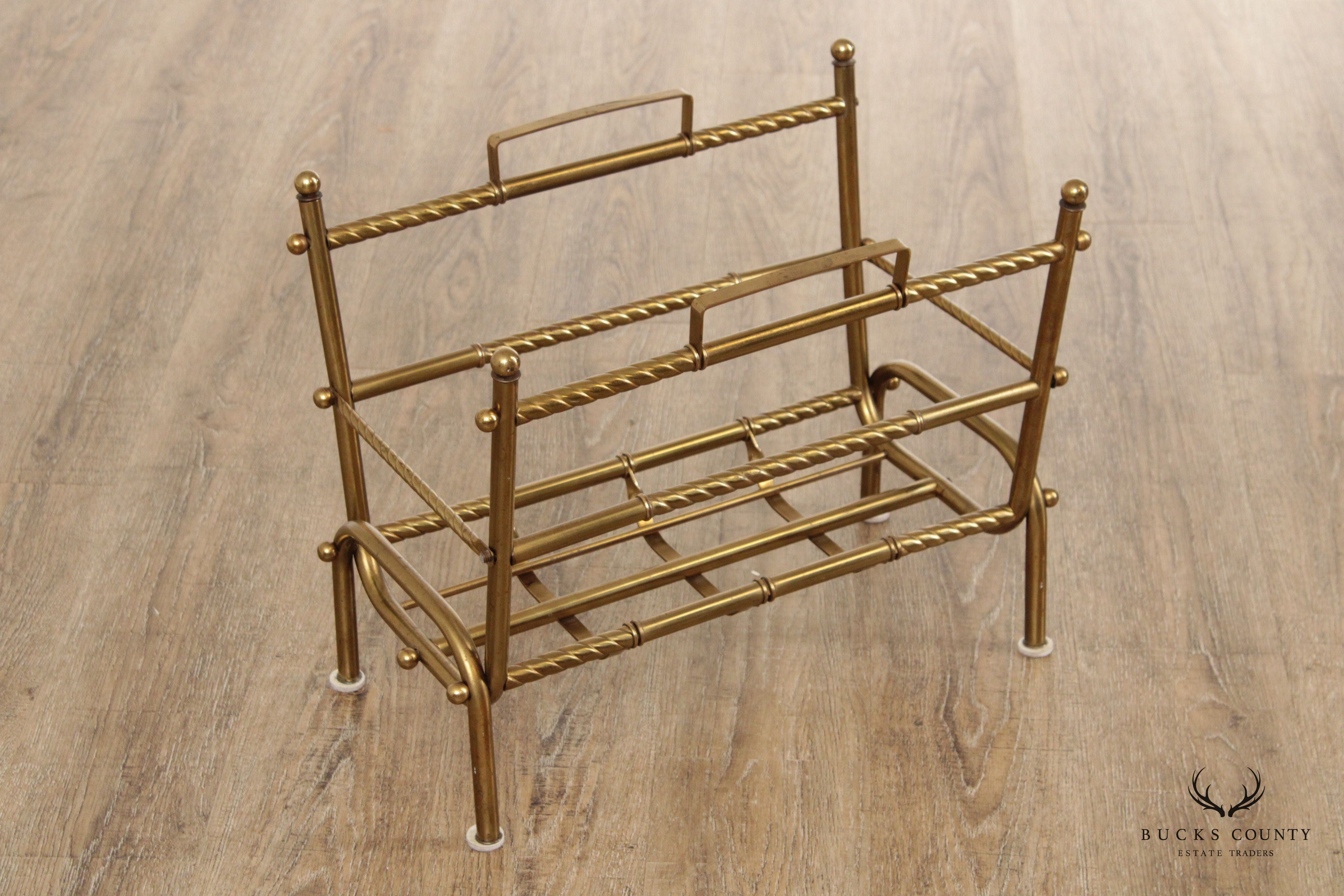 Vintage Hollywood Regency Brass Magazine Rack