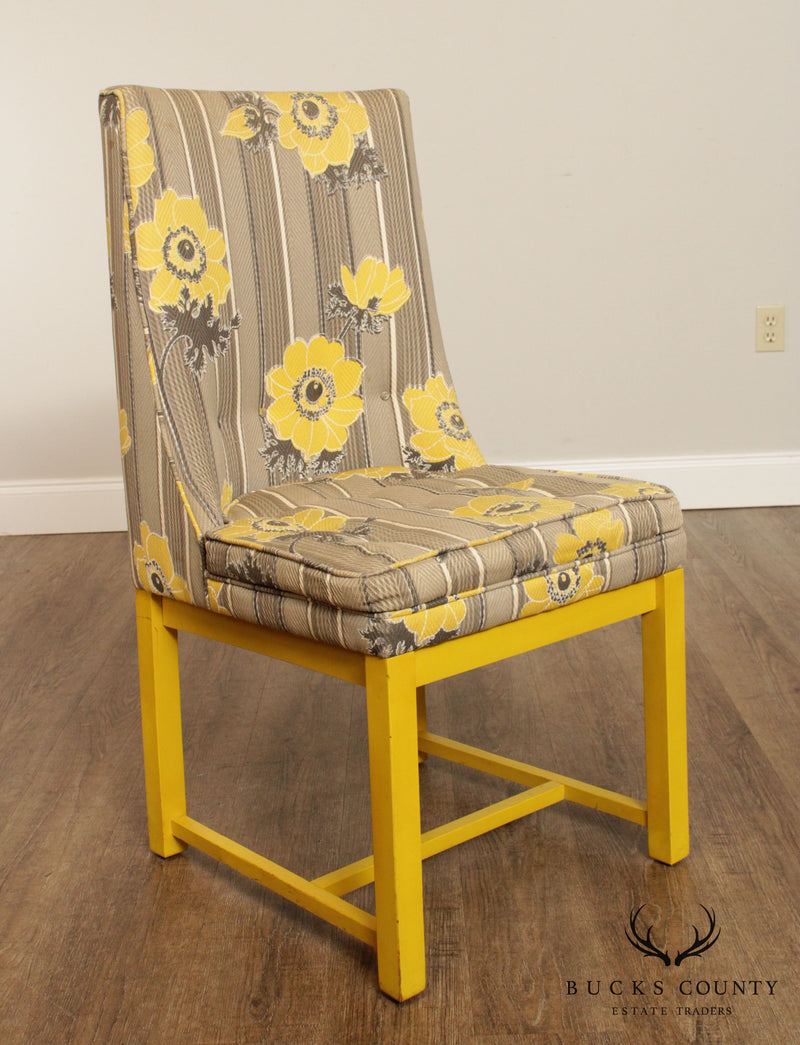 Dorothy Lerner Mid Century Yellow Frame Custom Upholstered Set 4 Dining Chairs