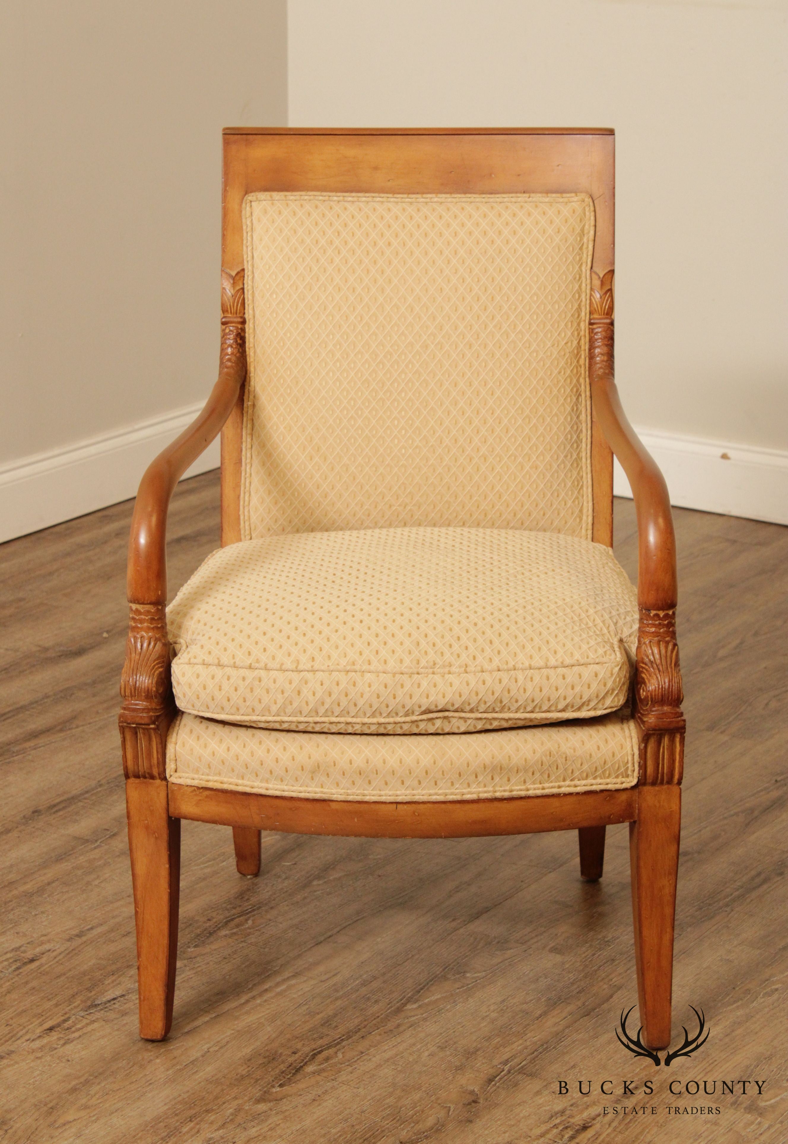 French Empire Style Pair Dolphin Carved Armchairs