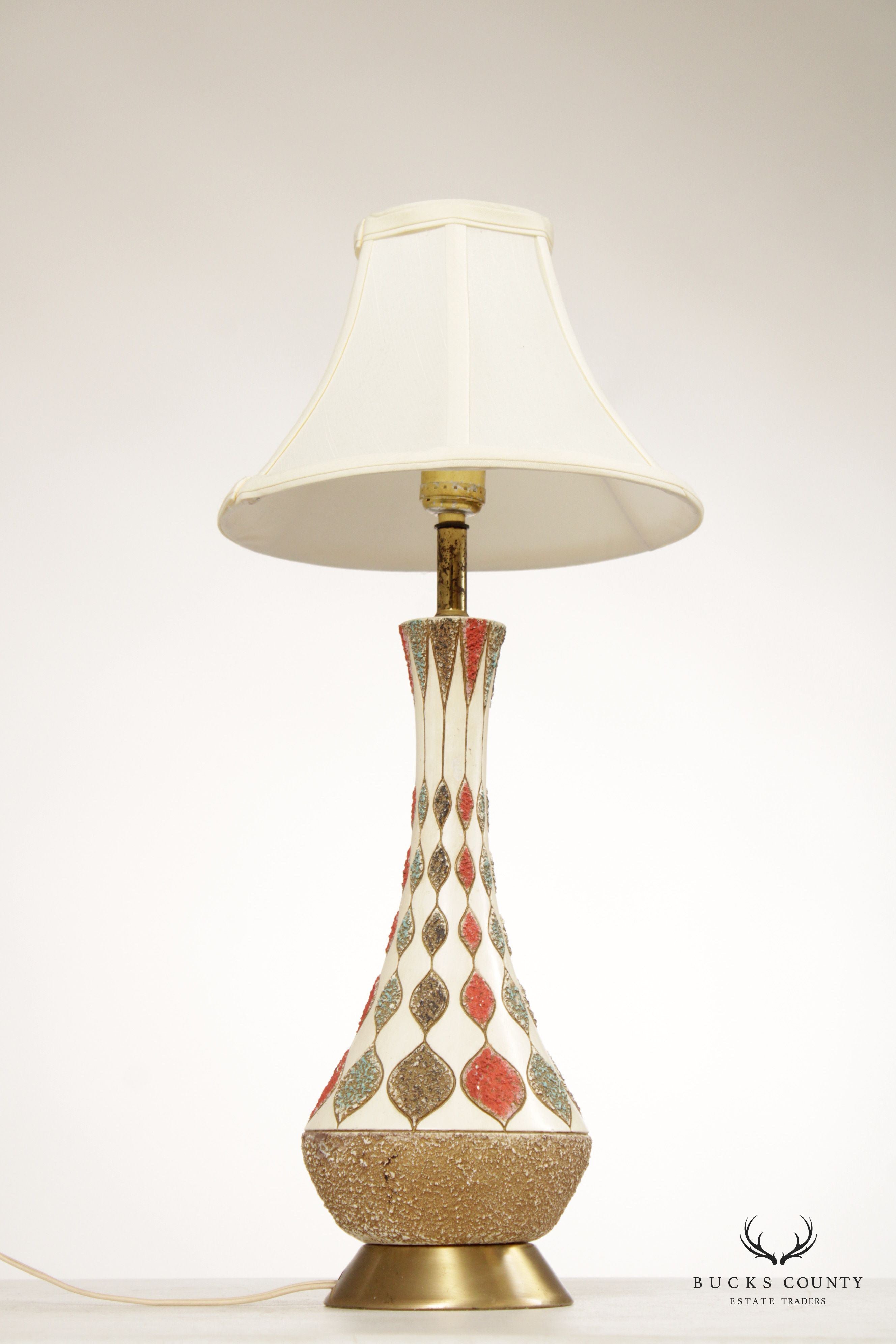 Mid Century Modern Pair of Glazed Ceramic Table Lamps