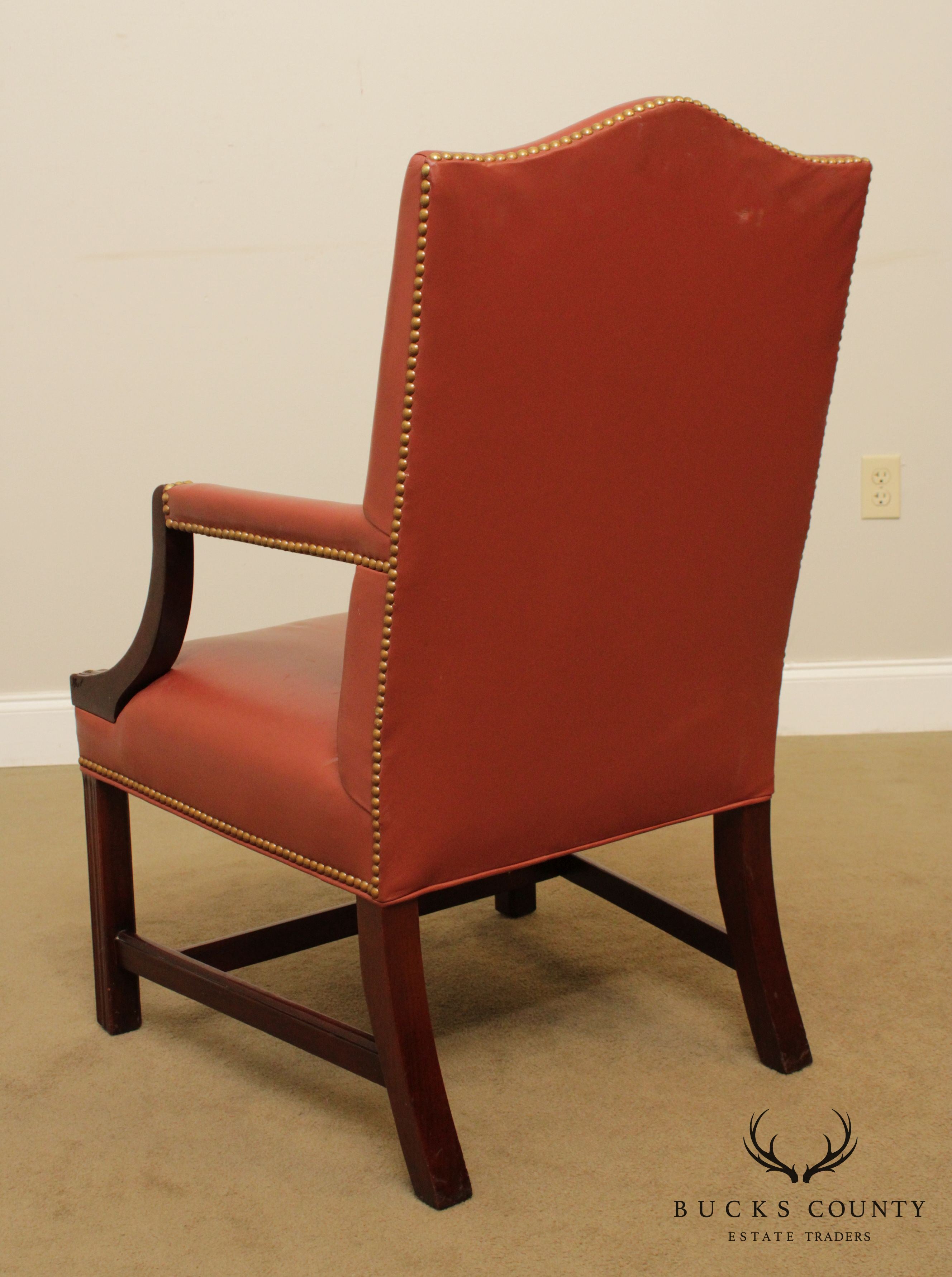 Traditional Leather & Mahogany Tufted Armchair