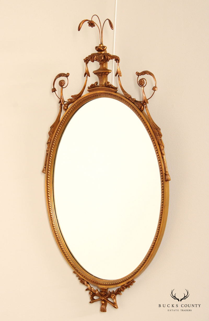 Adams Style Vintage Carved Gold Frame Oval Wall Mirror