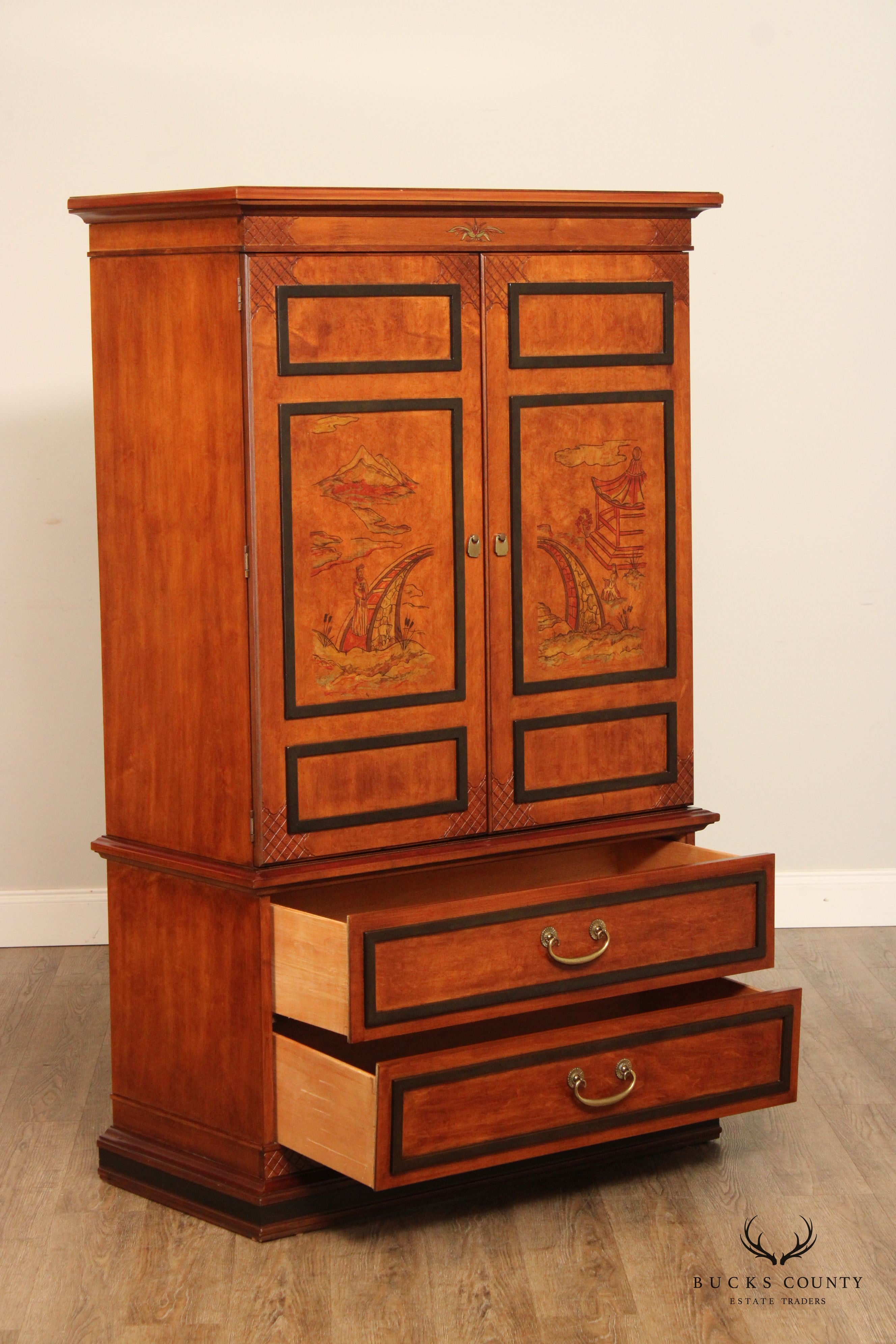 Stanley Furniture Chinoiserie Decorated Burlwood Armoire