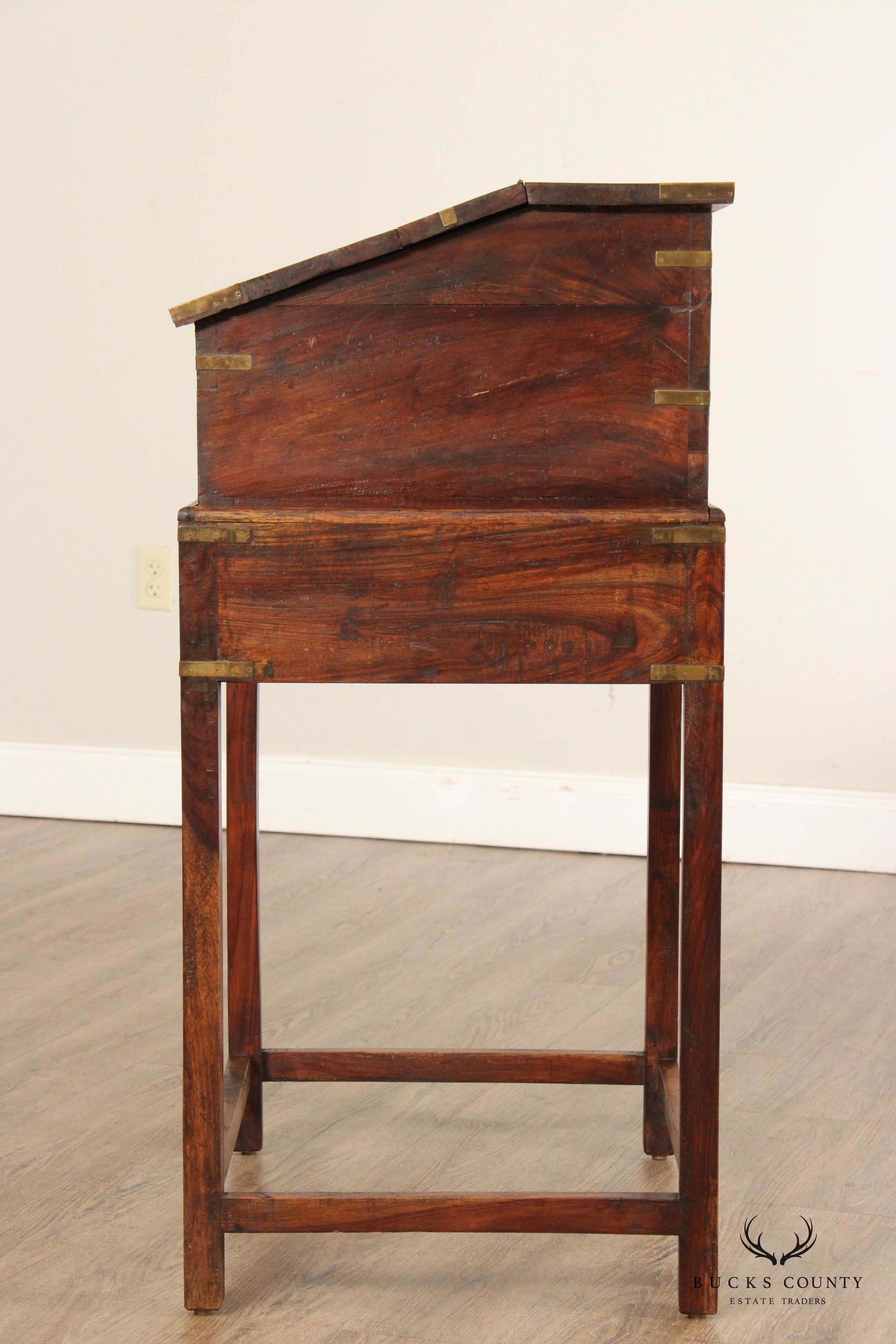 Antique Campaign Hardwood School Master's Writing Desk