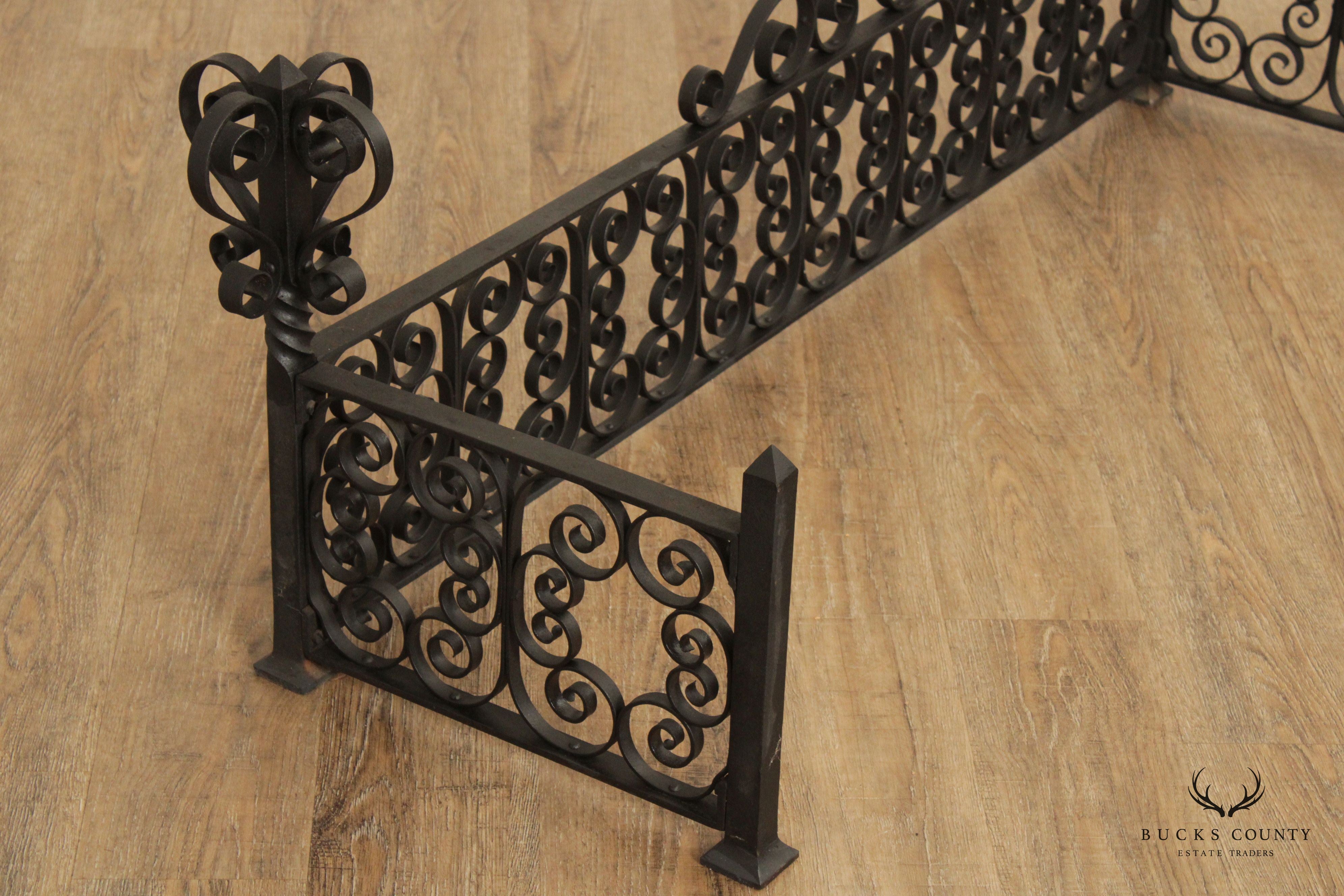 Gothic Revival Vintage Wrought Iron Fireplace Fender