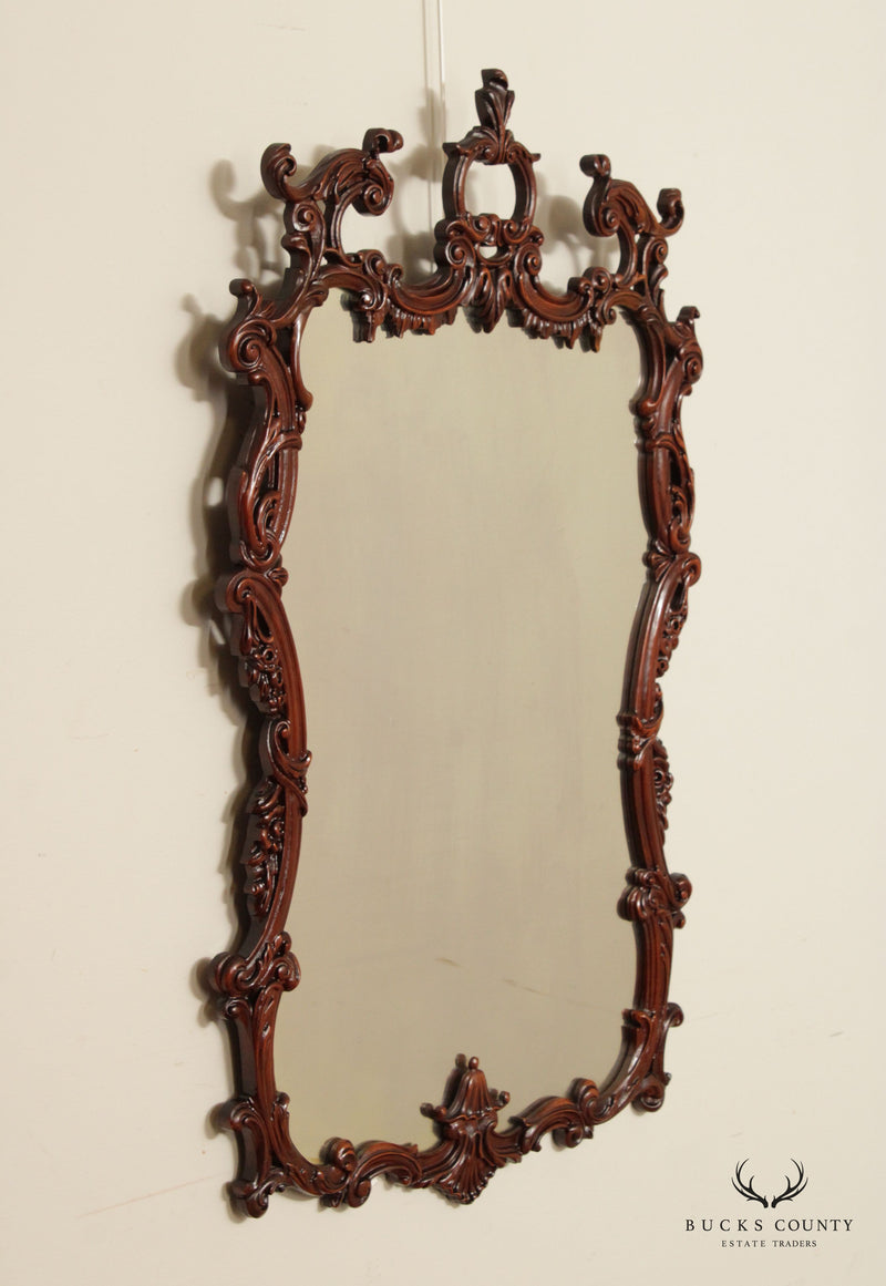 Rococo Style 1940's Vintage Carved Mahogany Wall Mirror