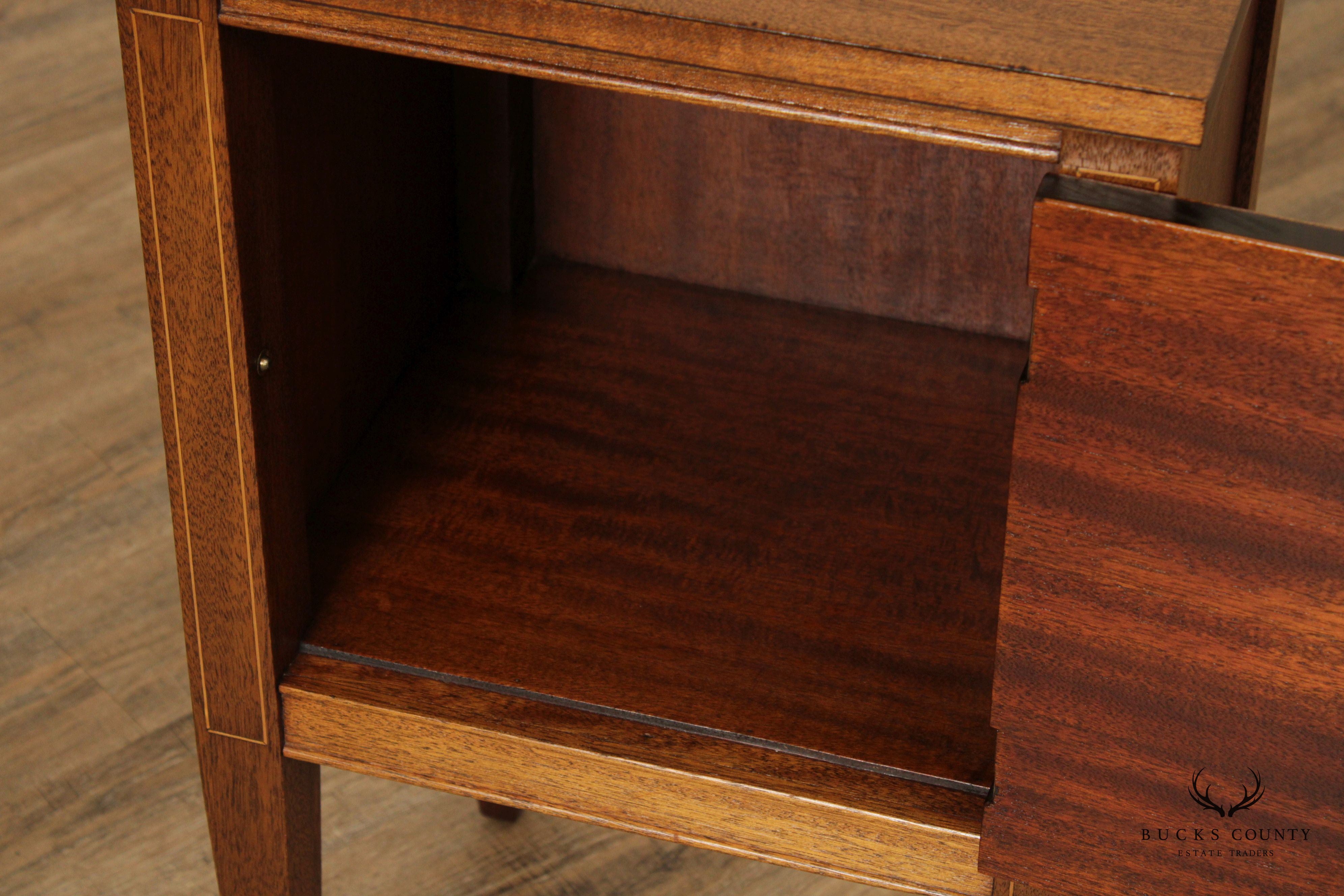 1940's Federal Hepplewhite Style Inlaid Mahogany Cabinet Nightstand