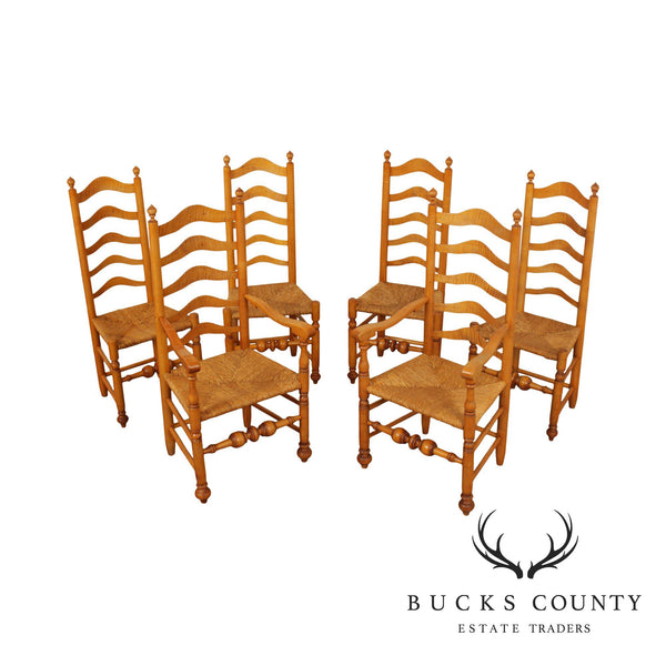 Robert Johnson Tiger Maple Set 6 Hand Crafted Delaware Valley Ladder Back Dining Chairs