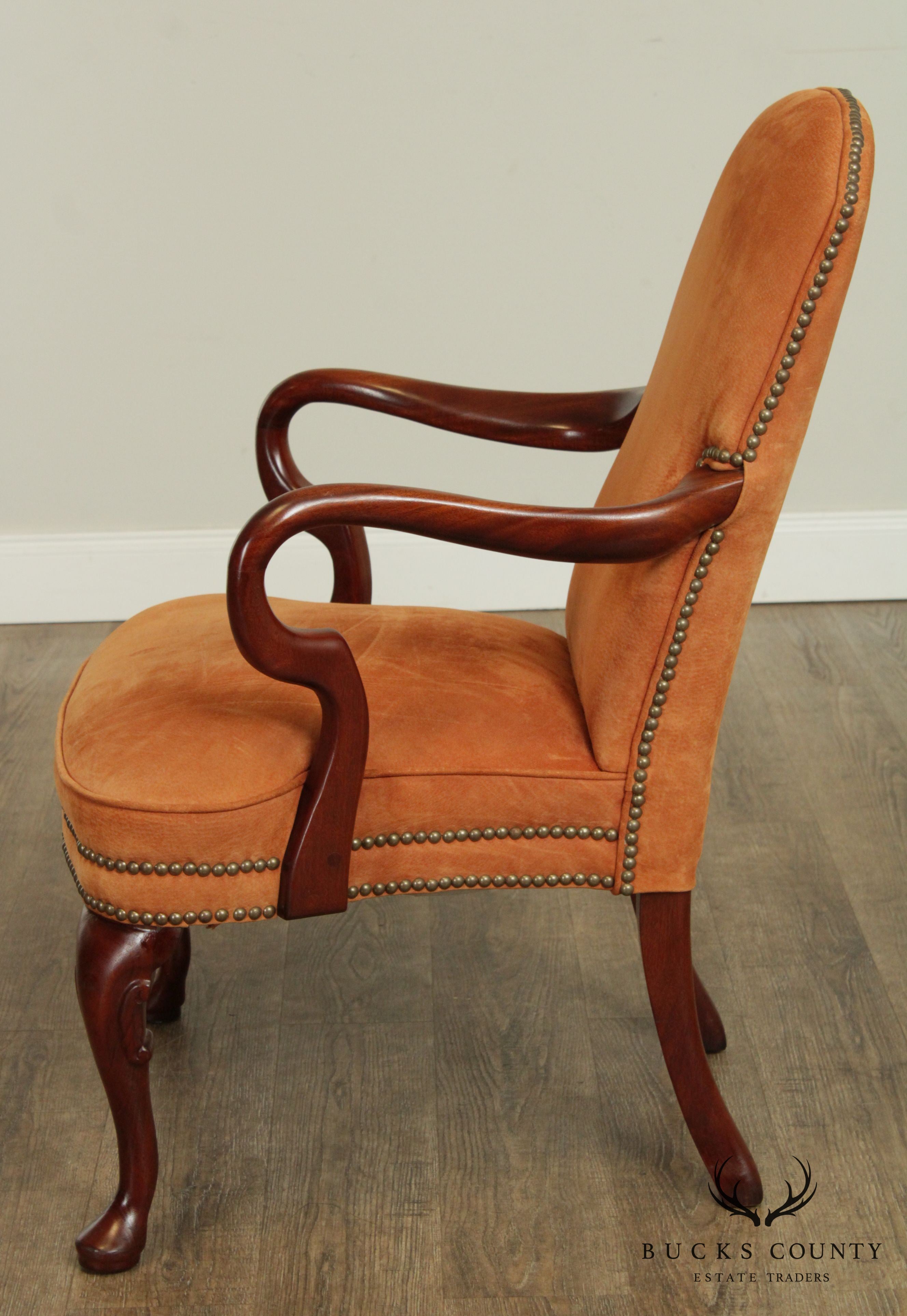 Queen Anne Style Mahogany Frame Armchair