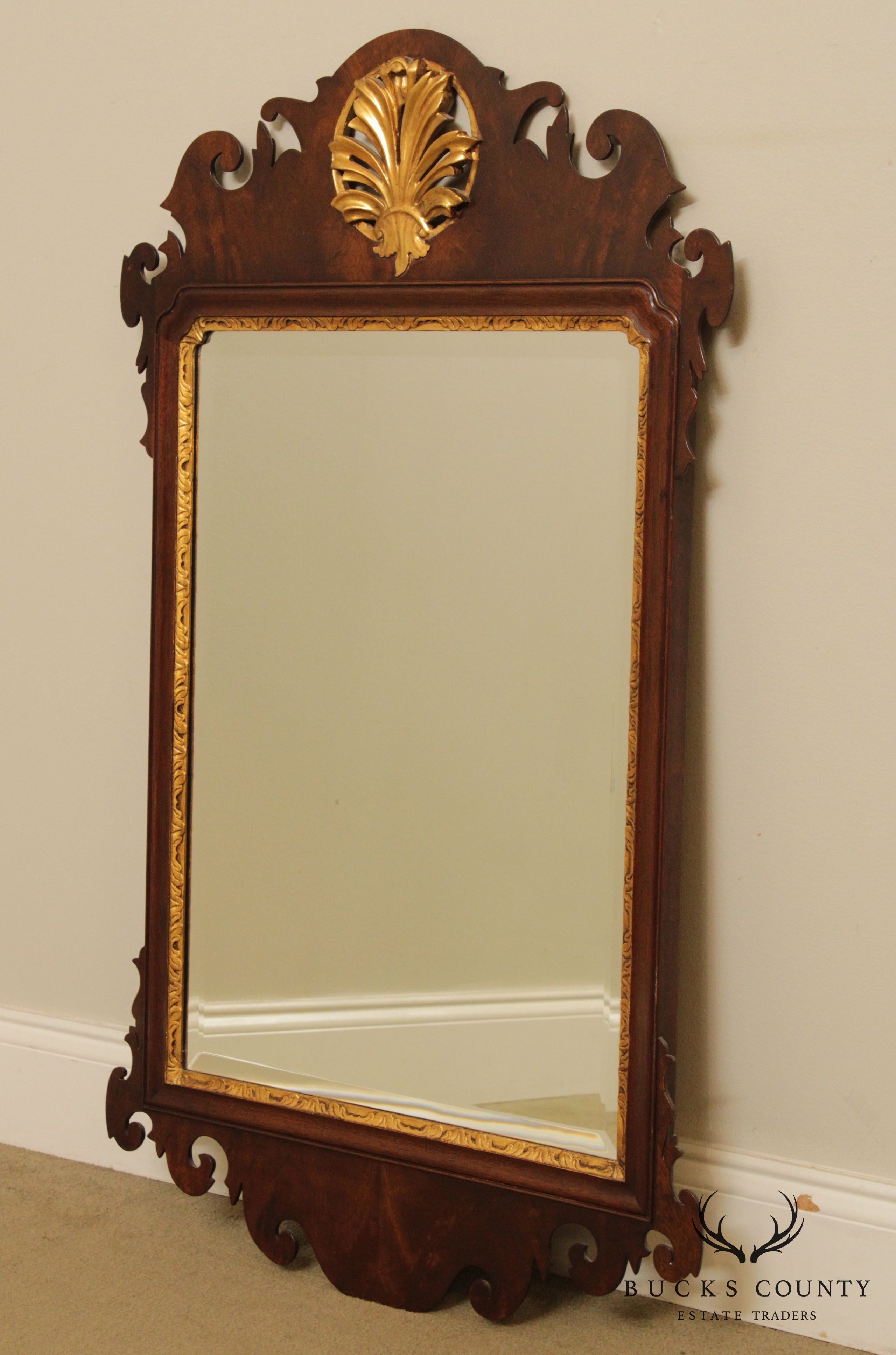 Chippendale Style Custom Quality Mahogany Partial Gilt Mirror