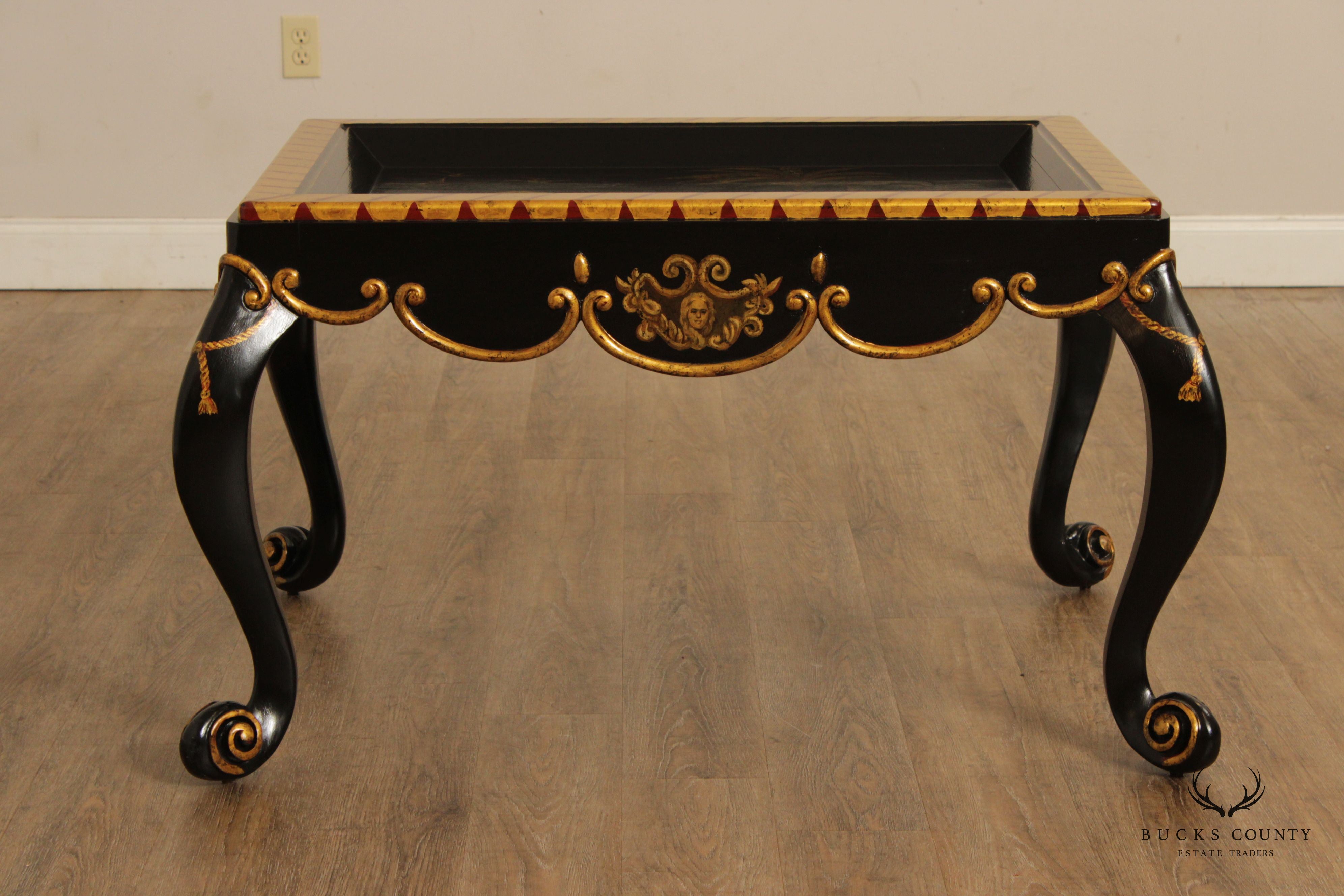 Italian Louis XV Style Ebonized and Partial Gilt Coffee Table