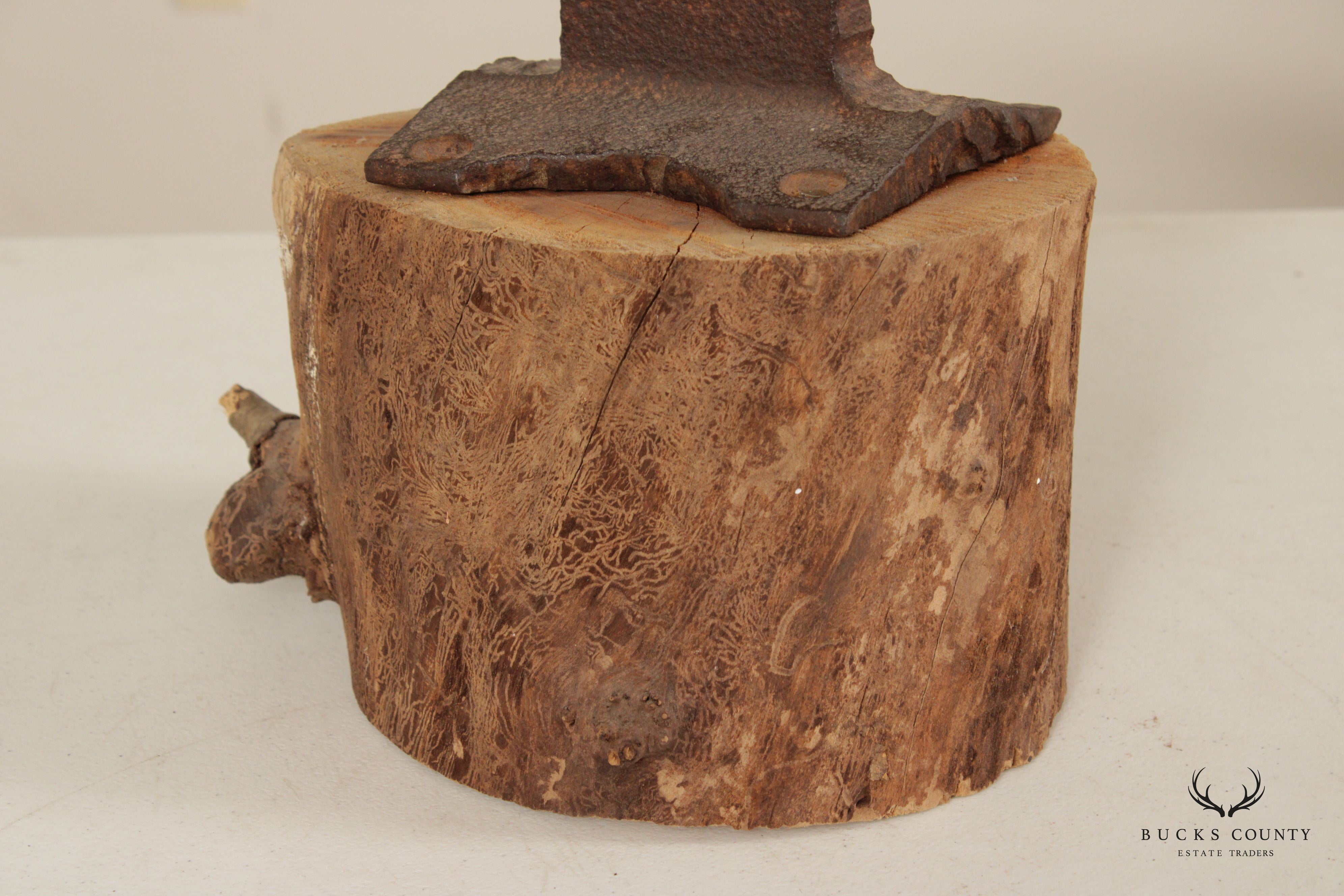 Vintage Small Iron Anvil Mounted on Wooden Block