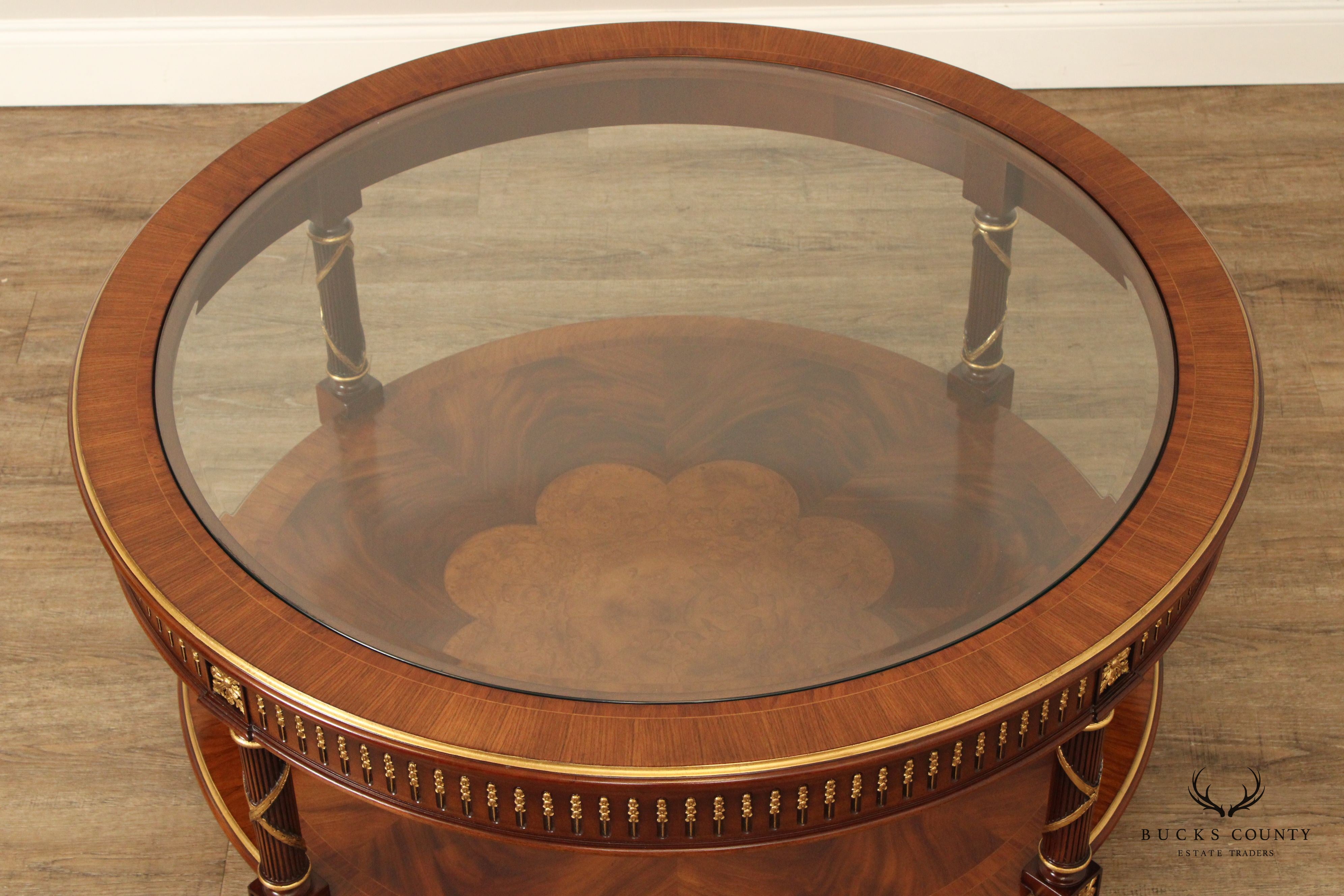 EJ Victor Regency Style Round Glass Top Mahogany Coffee Table