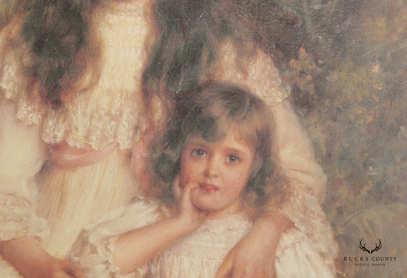 Vintage Framed Victorian Portrait of Two Sisters Fine Art Print, After Robert Edward Morrison